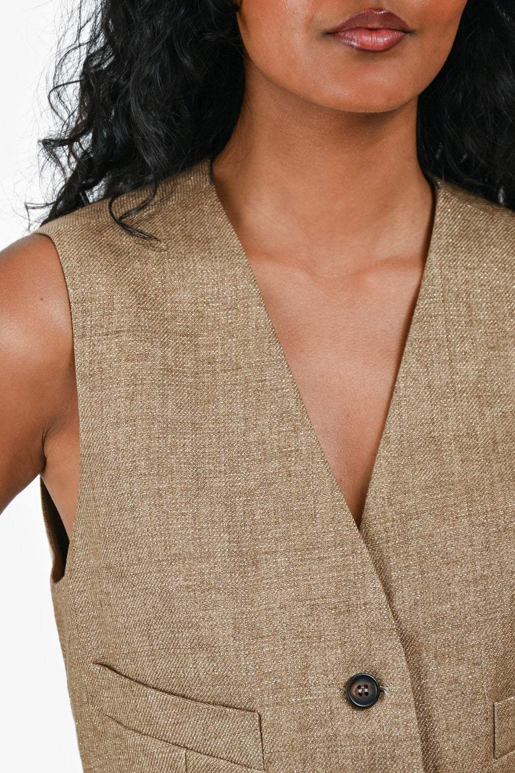 Brunello Cucinelli Beige/Gold Shimmer Linen Vest Size 42