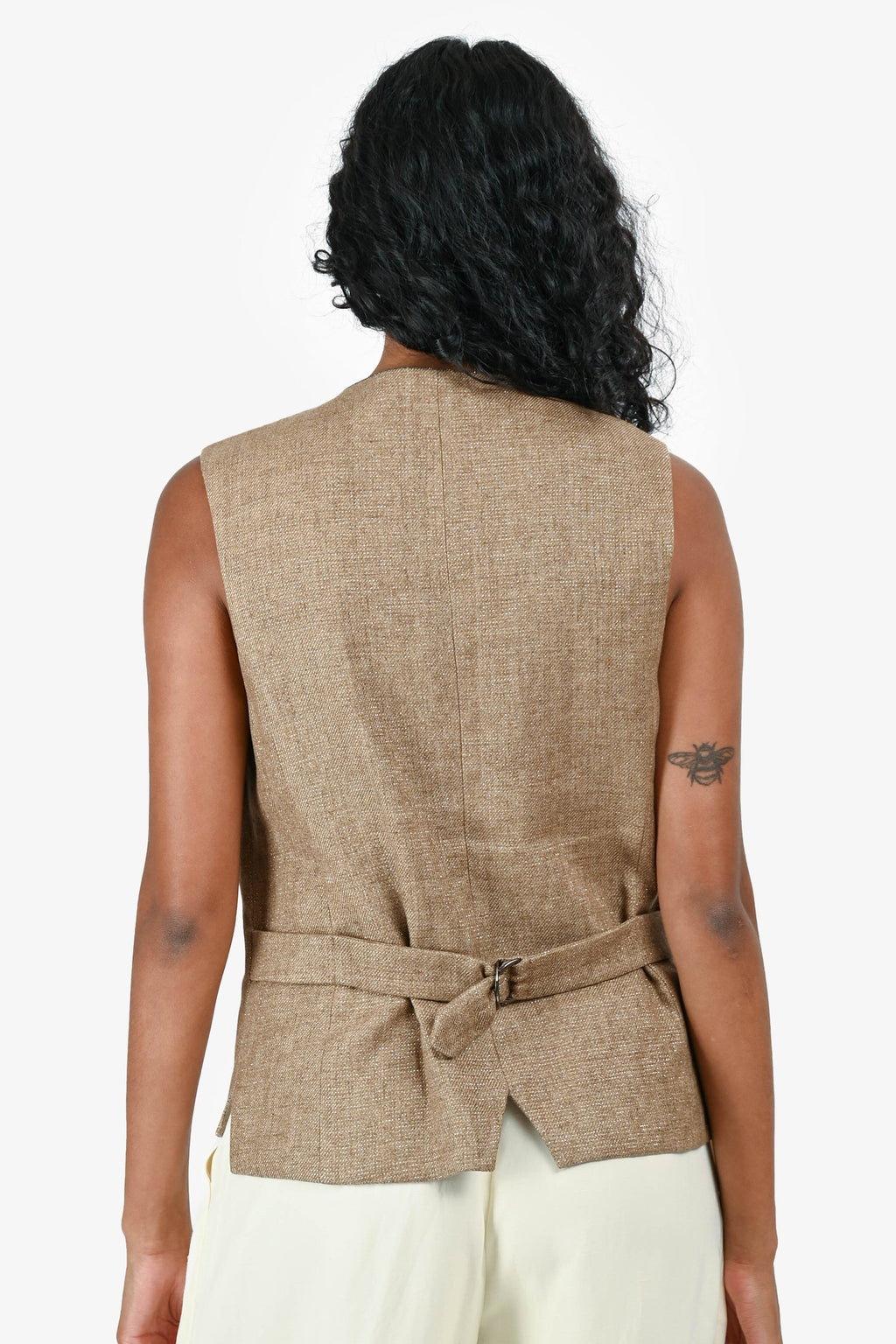 Brunello Cucinelli Beige/Gold Shimmer Linen Vest Size 42