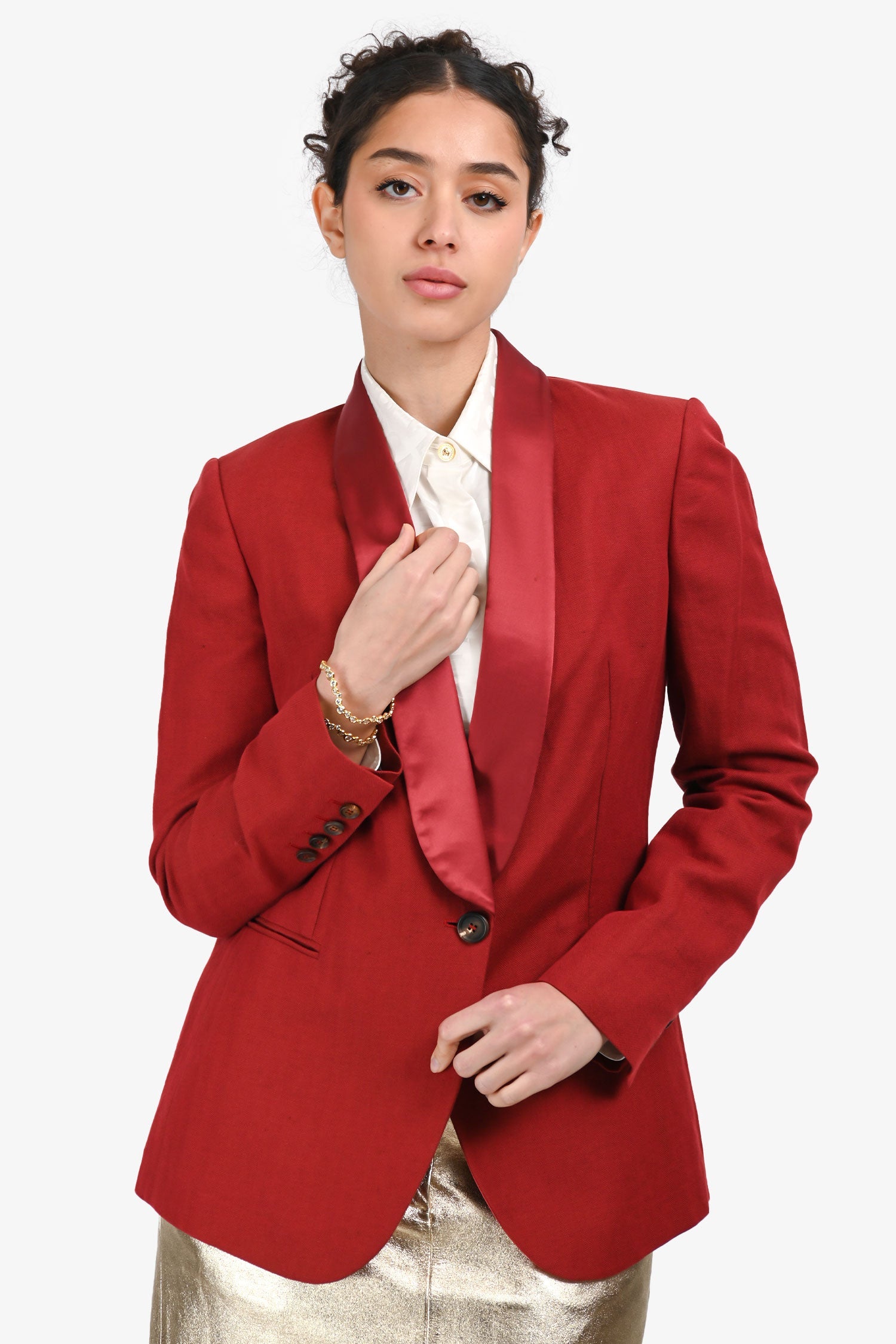 Brunello Cucinelli Red Linen Silk Lapel Blazer Size 40