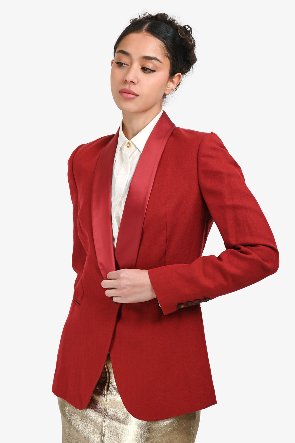 Brunello Cucinelli Red Linen Silk Lapel Blazer Size 40