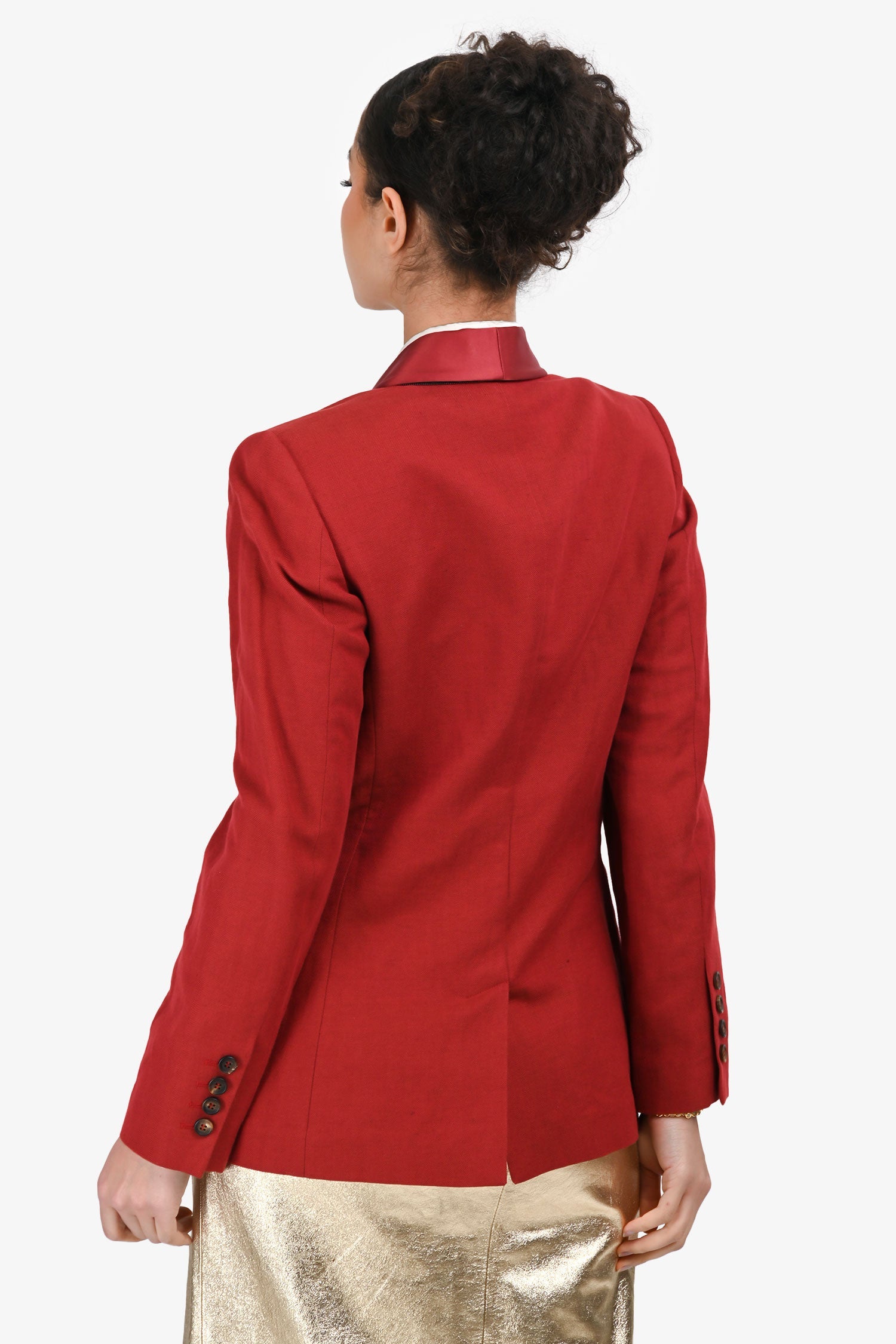 Brunello Cucinelli Red Linen Silk Lapel Blazer Size 40