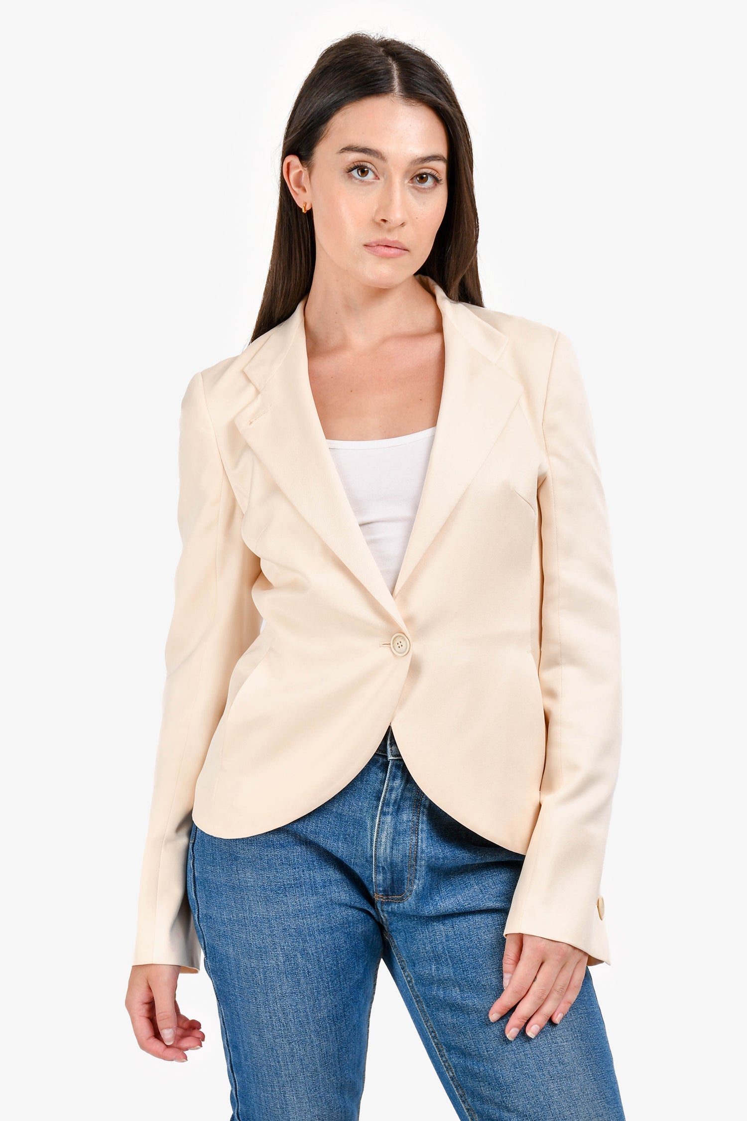 Loro Piana Cream Silk Mandarin Collar Blazer Size 42
