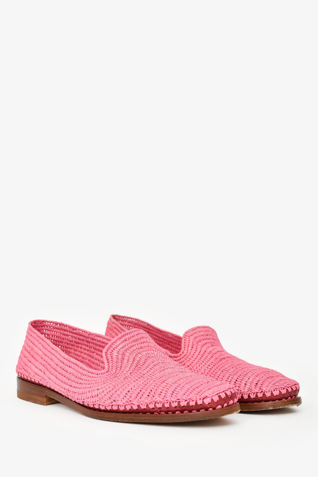 Manolo Blahnik Pink Raffia Loafers Size 36