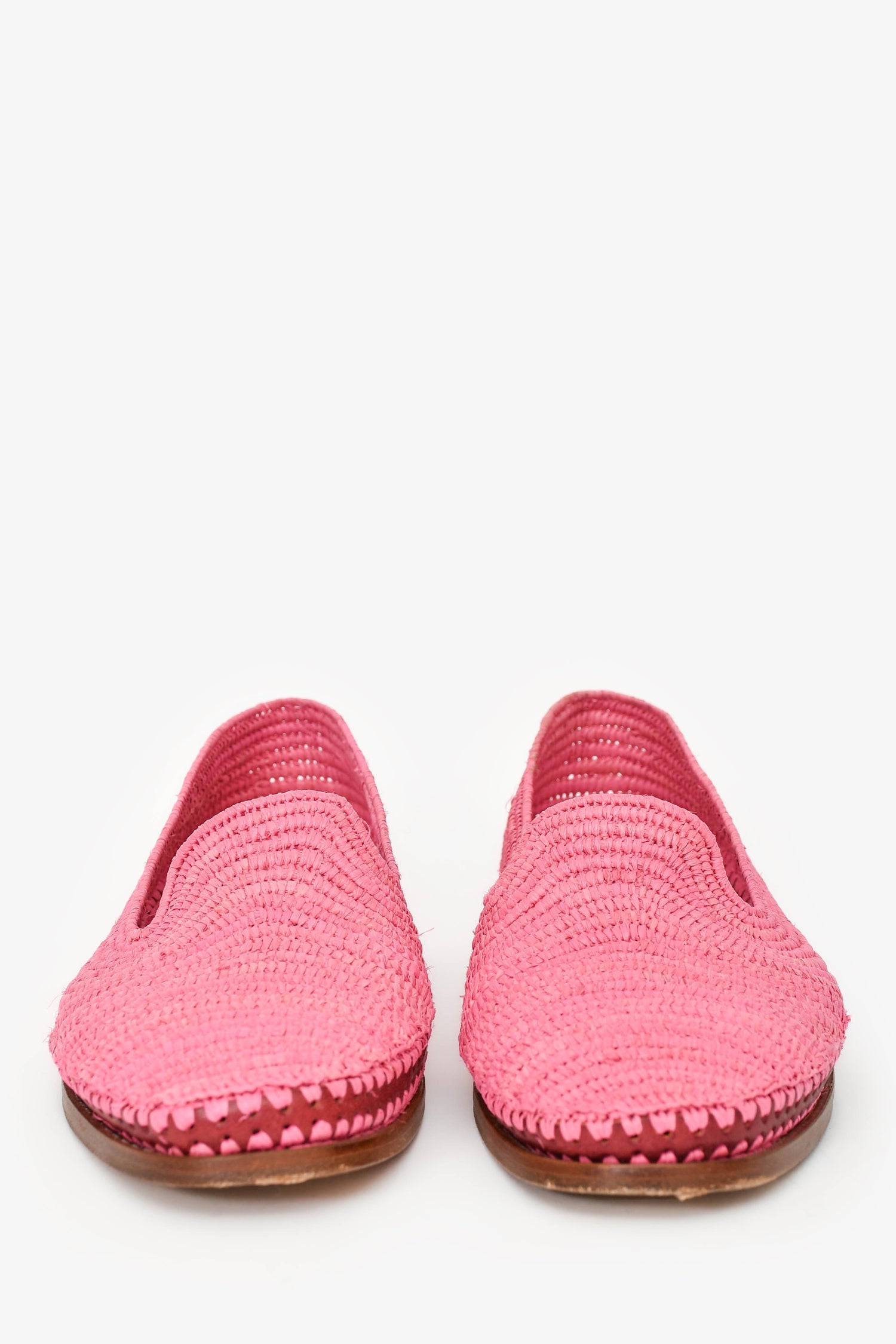 Manolo Blahnik Pink Raffia Loafers Size 36