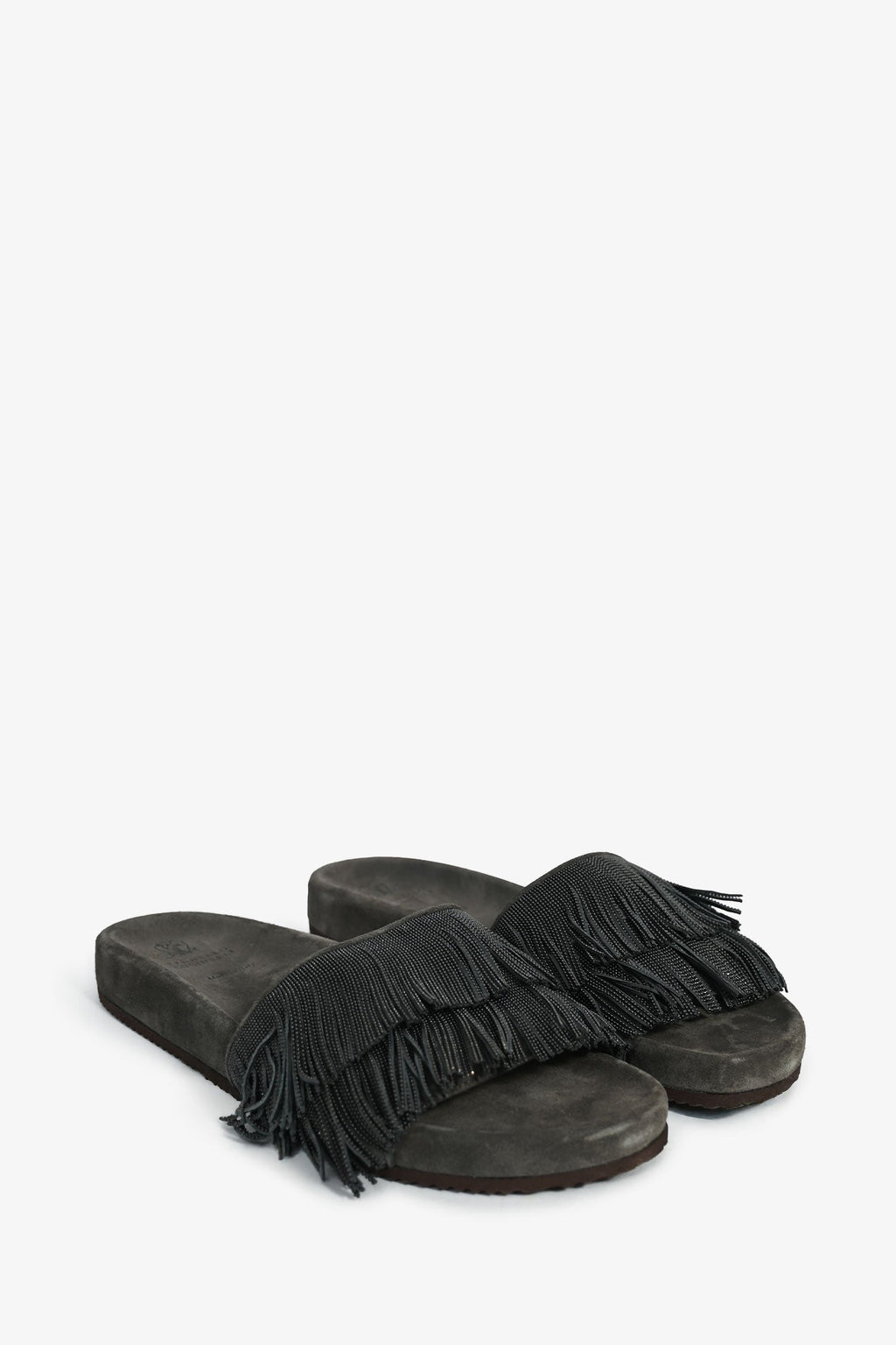 Brunello Cucinelli Grey Suede/Beaded Fringe Sandals Size 40