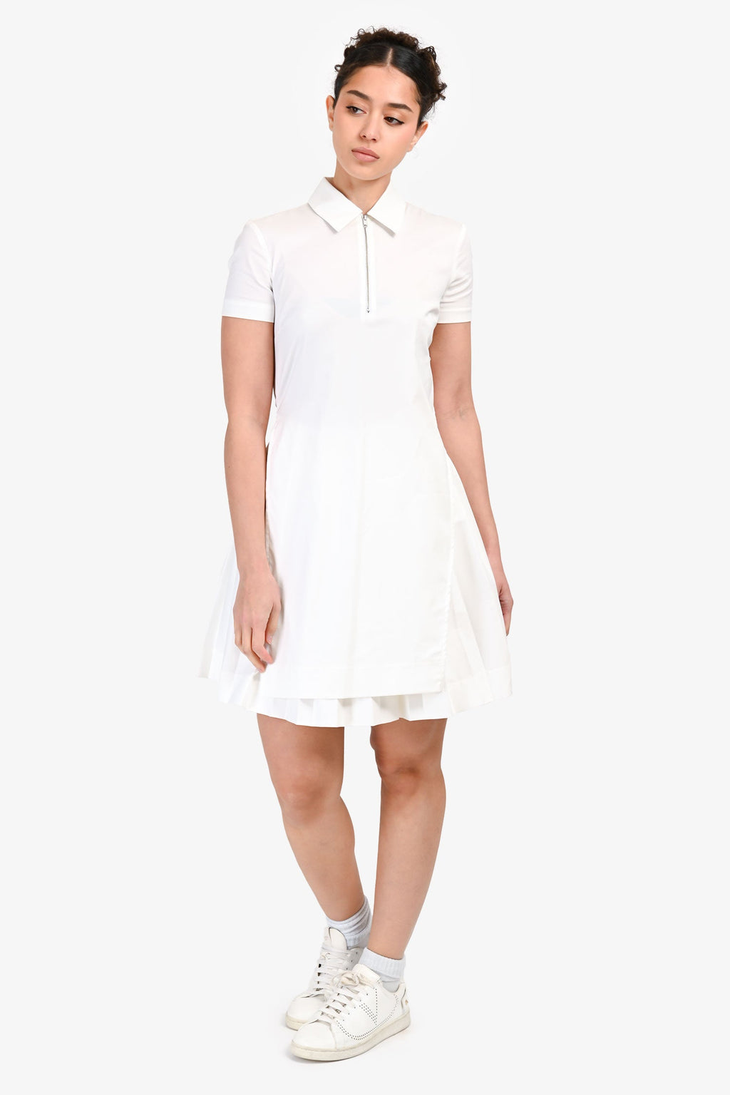 A.L.C. White Cotton Collared Short Sleeve Pleated Mini Dress Size 2