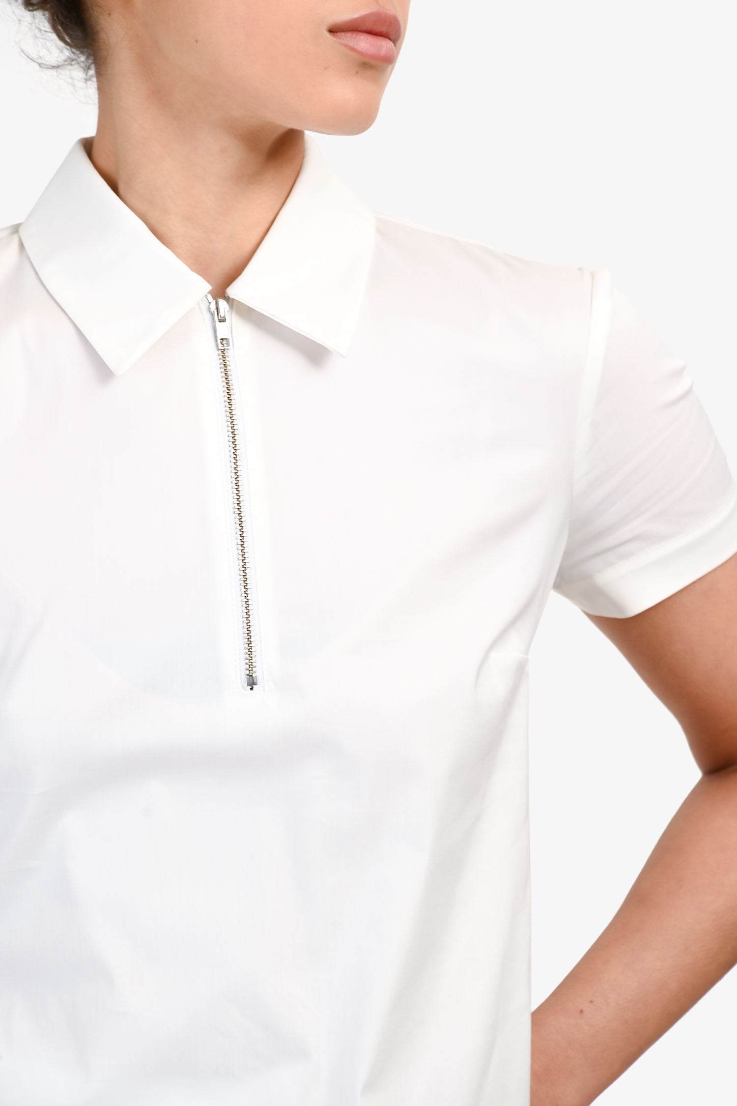 A.L.C. White Cotton Collared Short Sleeve Pleated Mini Dress Size 2
