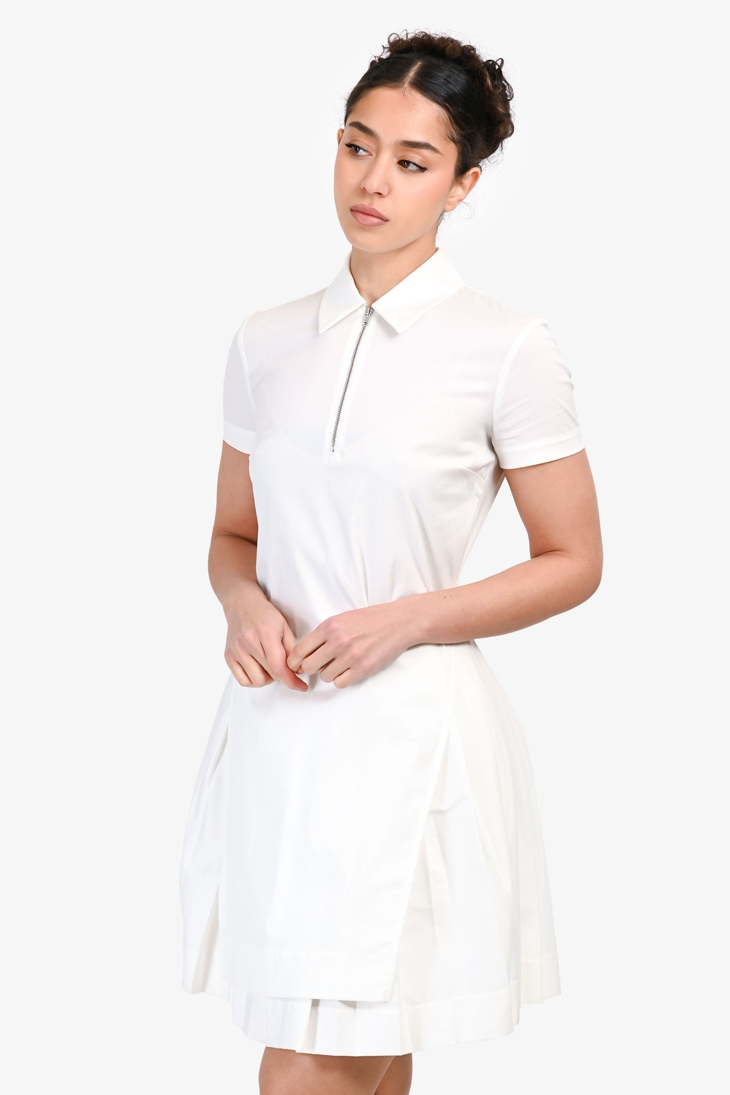 A.L.C. White Cotton Collared Short Sleeve Pleated Mini Dress Size 2