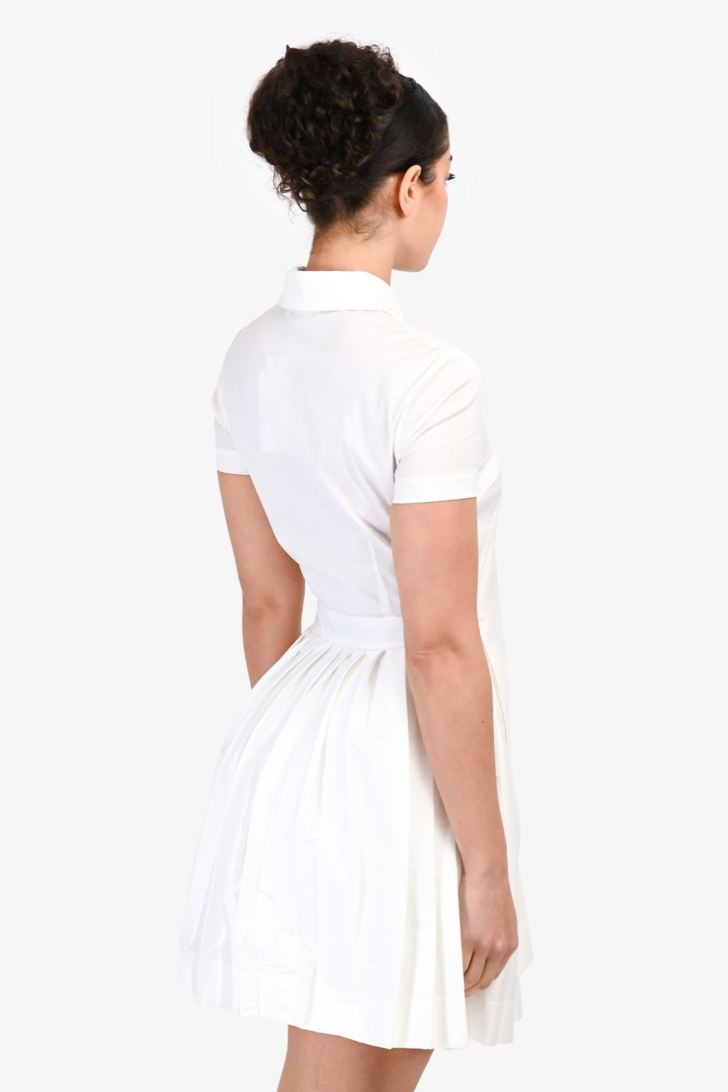 A.L.C. White Cotton Collared Short Sleeve Pleated Mini Dress Size 2
