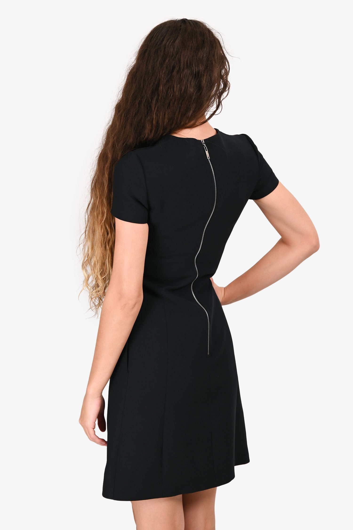 Louis Vuitton Black/Gold Metal Plaque Short Sleeves Shift Dress Size 34