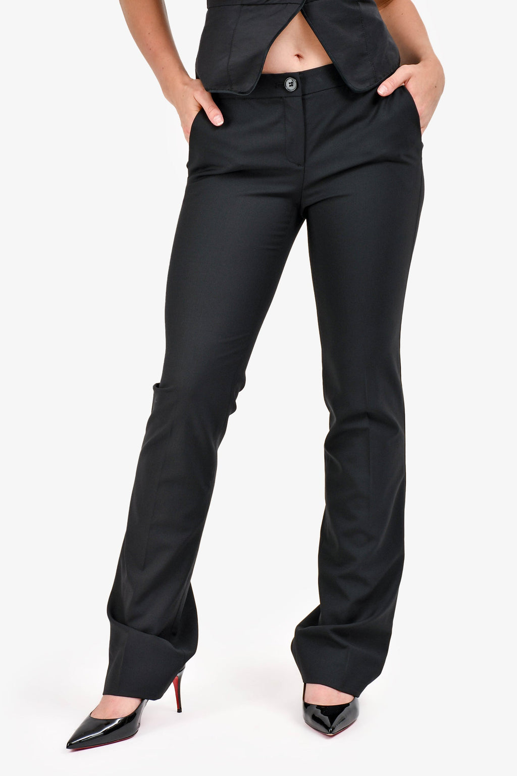 Theory Black Wool Low Rise Wide Leg Pants Size 4
