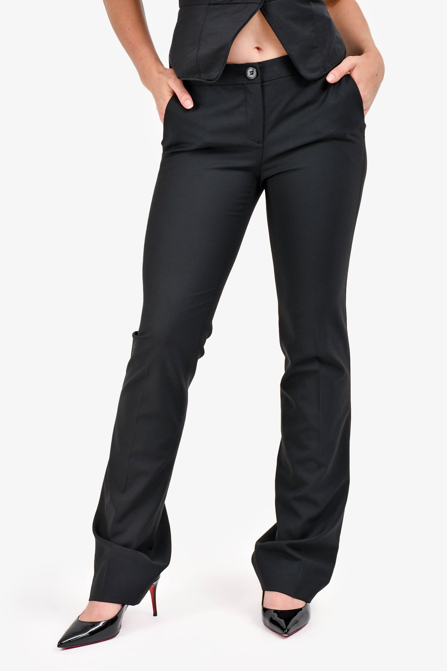 Theory Black Wool Low Rise Wide Leg Pants Size 4