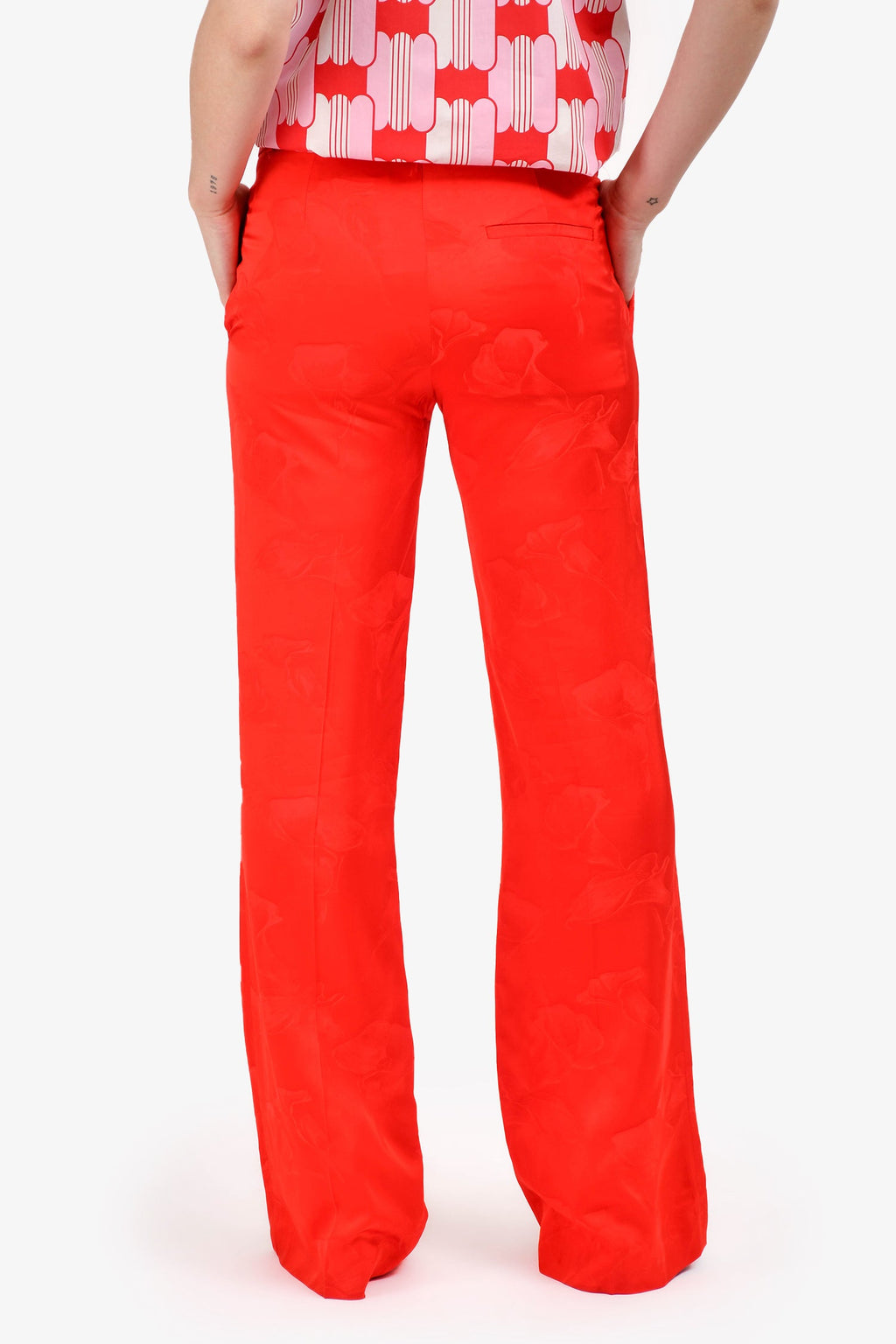 Victoria Beckham Red Jacquard Wide Leg Trousers Size 4