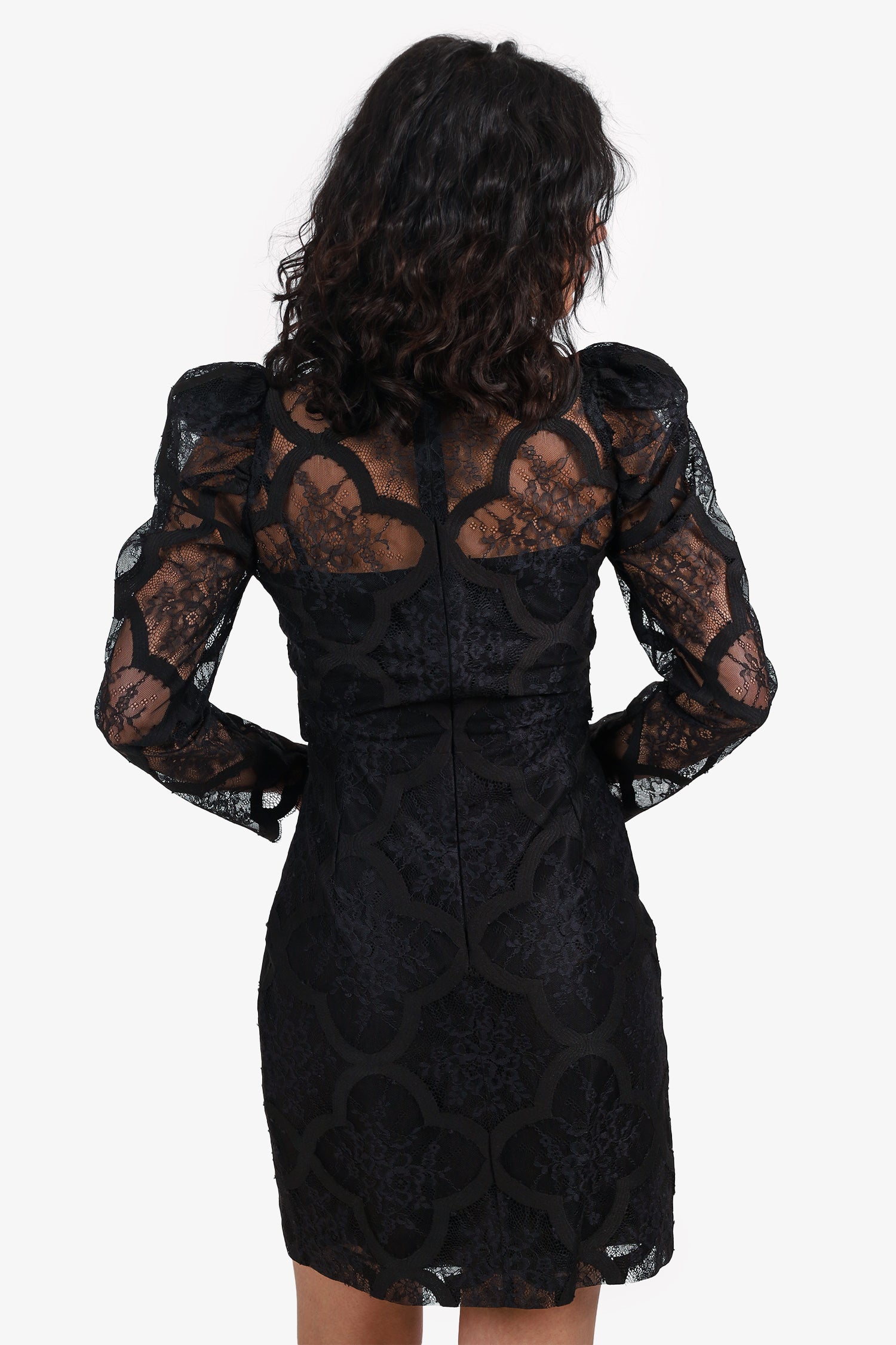 Sandro Black Lace Mock Neck Long Sleeve Mini Dress Size 34