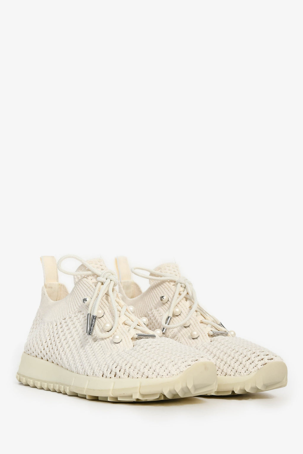 Jimmy Choo White Crochet Knit Sneakers Size 36.5