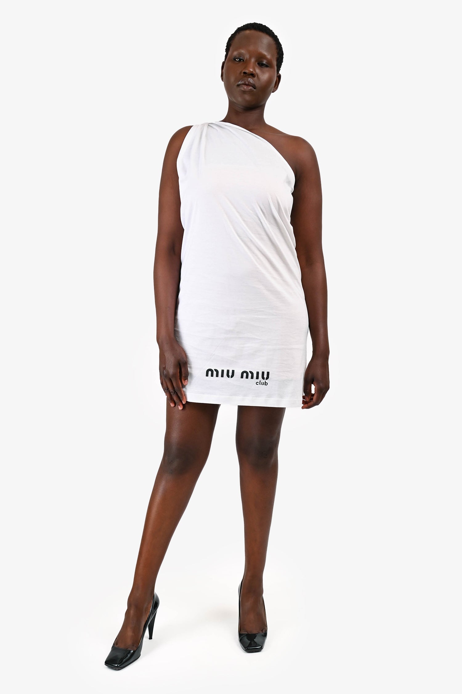 Miu Miu 2020 White One Shoulder Logo T-Shirt Dress Size M