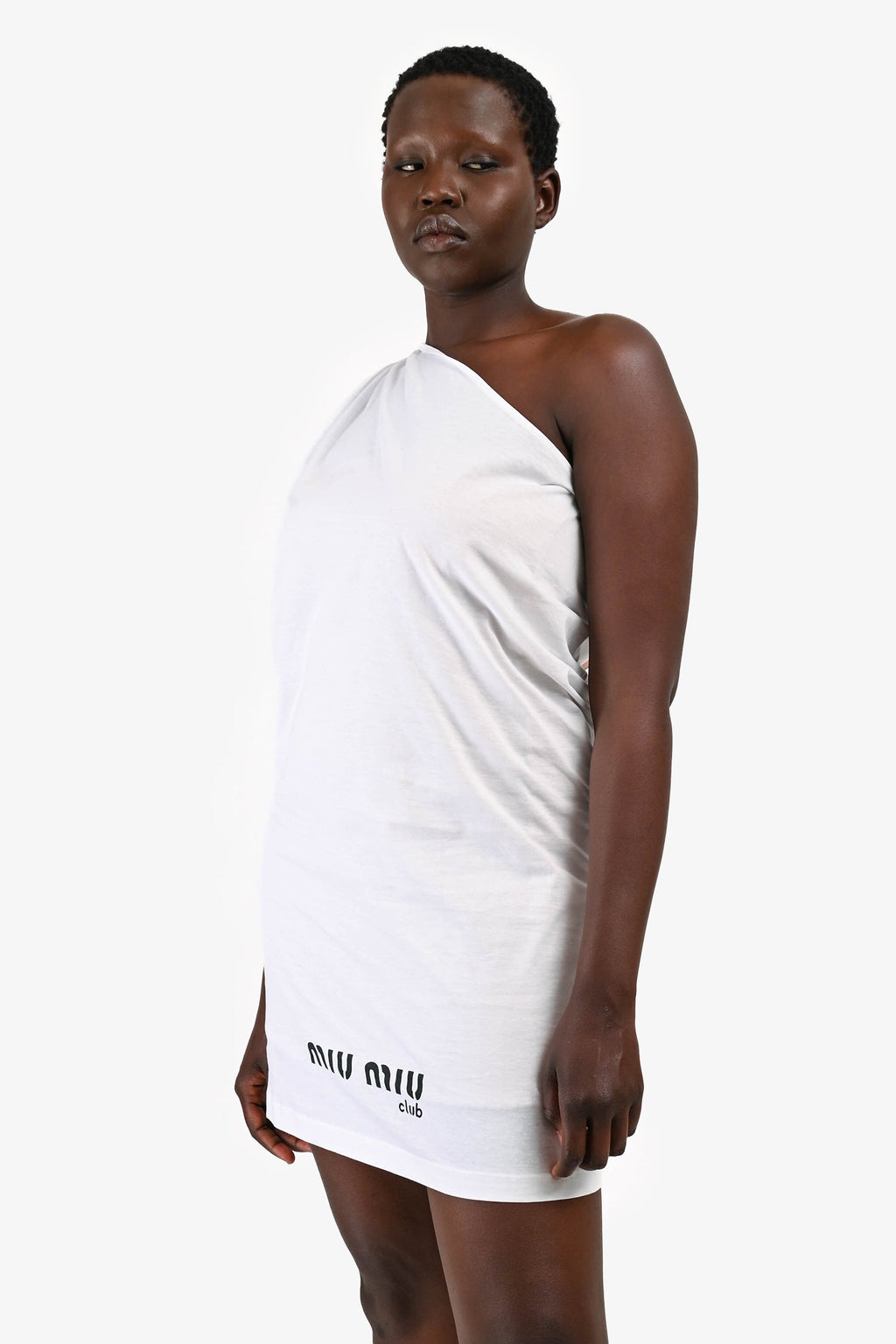 Miu Miu 2020 White One Shoulder Logo T-Shirt Dress Size M