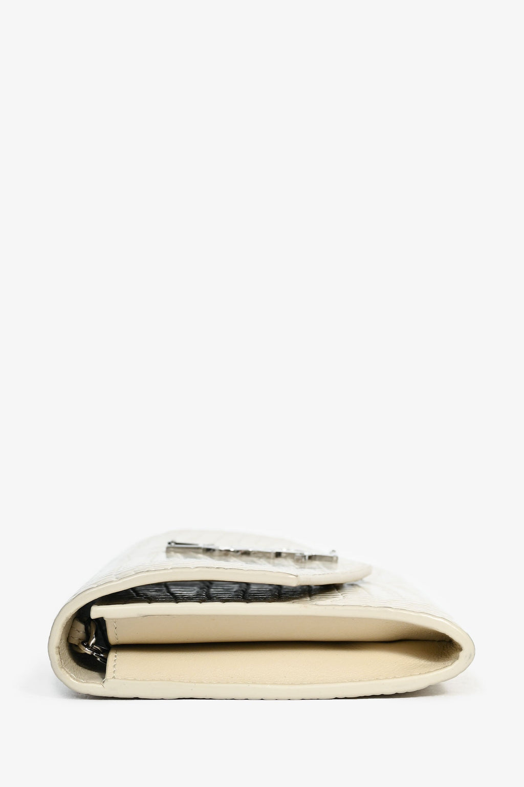 Saint Laurent 2020 Cream Croc Embossed Envelope Wallet On Chain with  Holder
