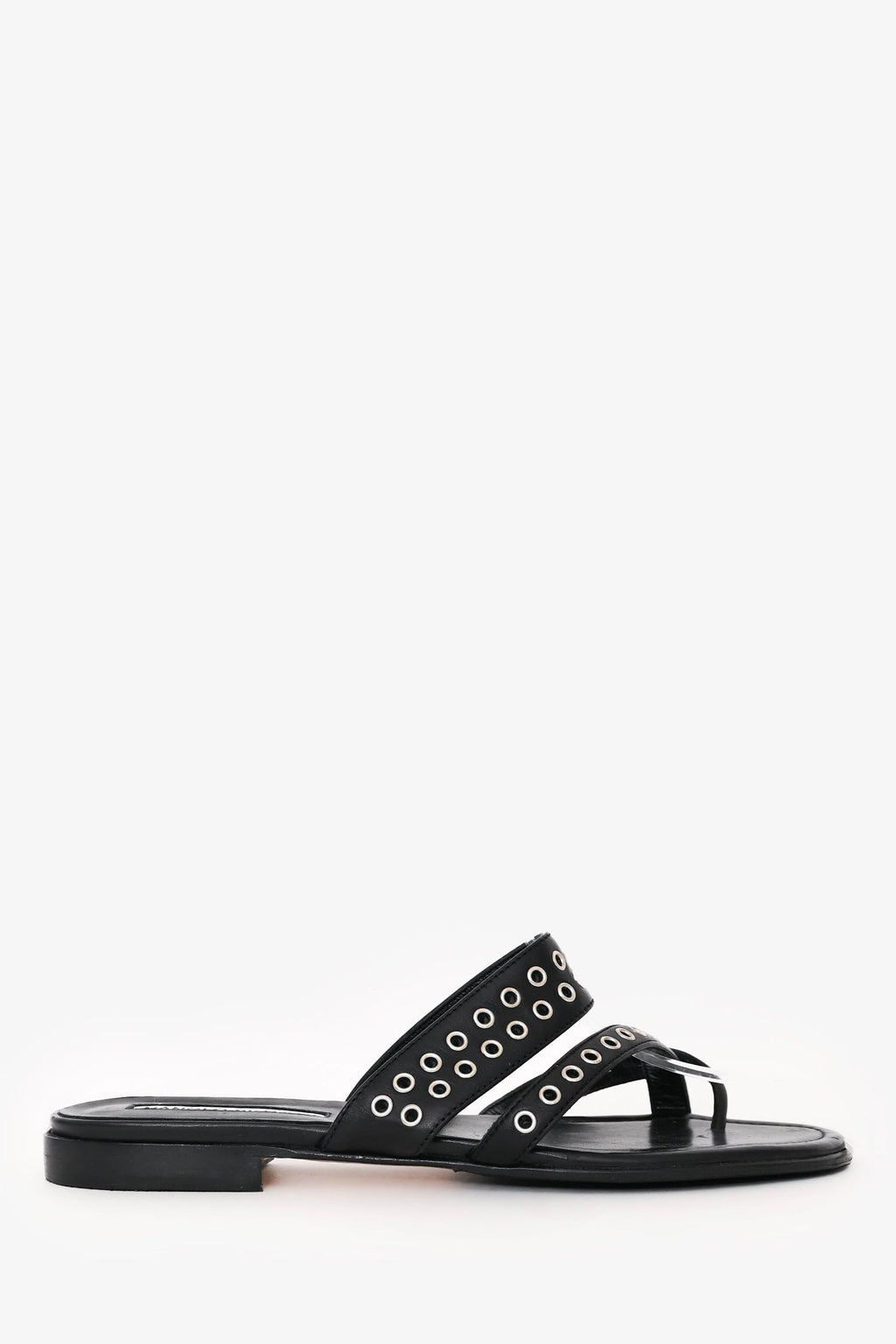Manolo Blahnik Black Leather Gromet Flats Size 36.5