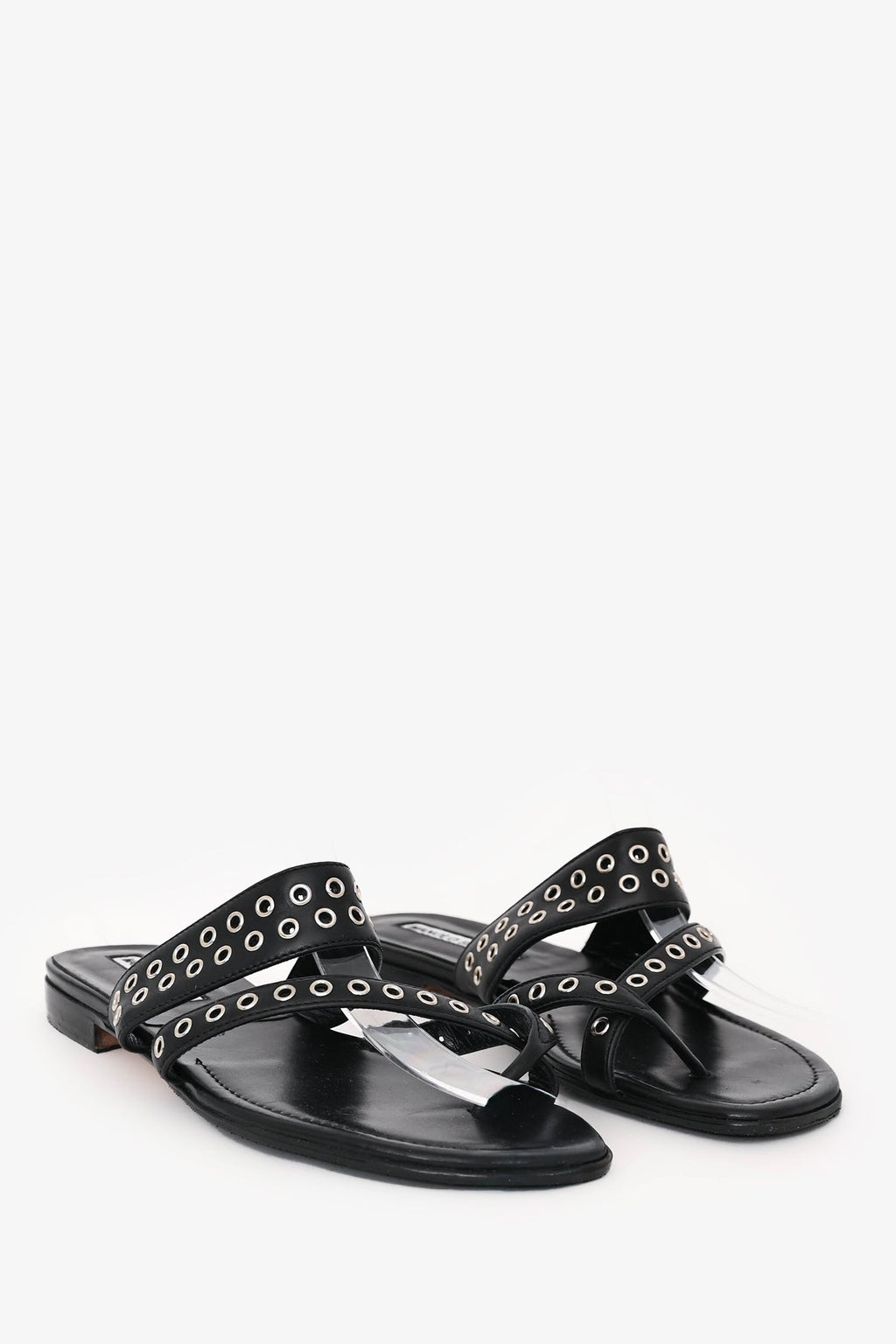 Manolo Blahnik Black Leather Gromet Flats Size 36.5