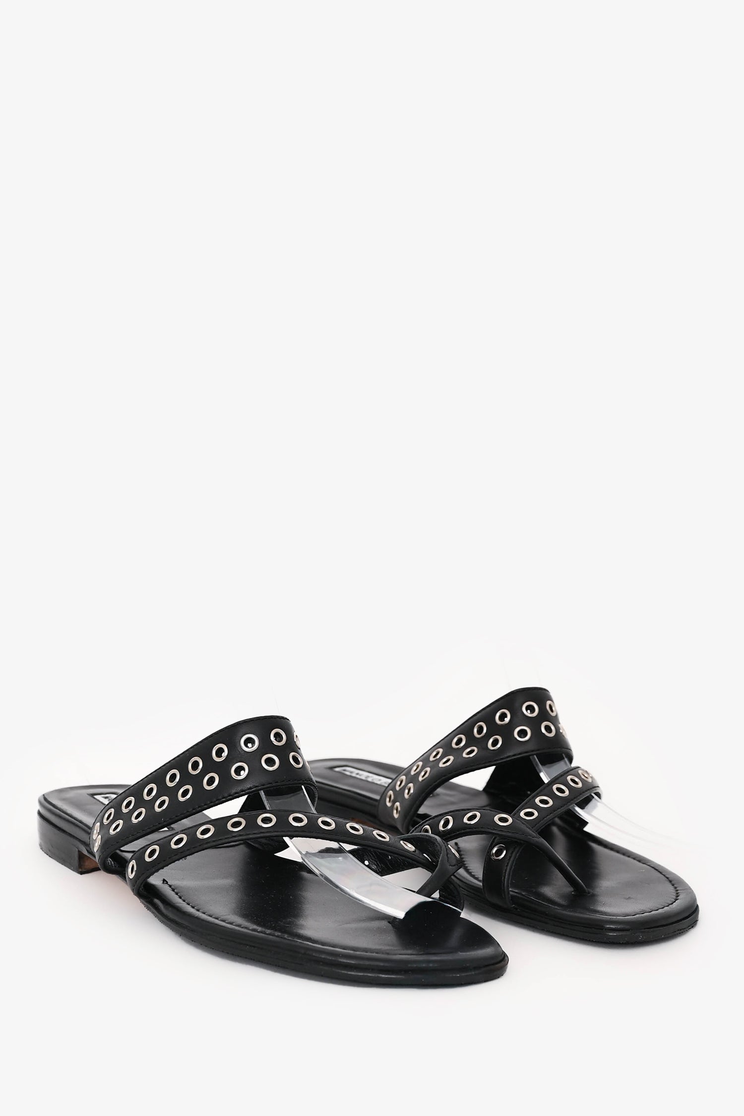 Manolo Blahnik Black Leather Gromet Flats Size 36.5