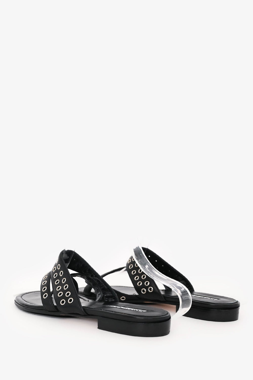 Manolo Blahnik Black Leather Gromet Flats Size 36.5