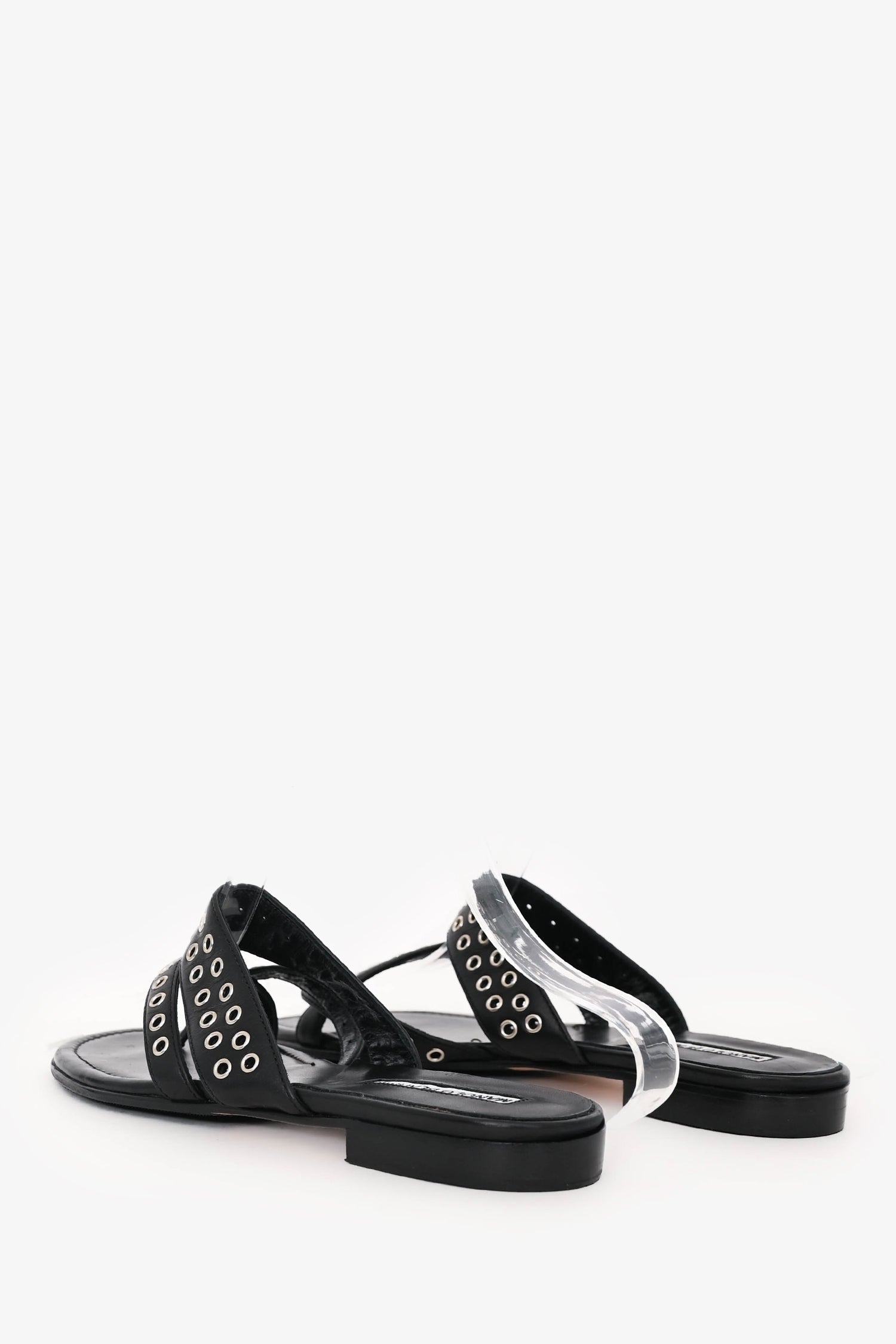 Manolo Blahnik Black Leather Gromet Flats Size 36.5