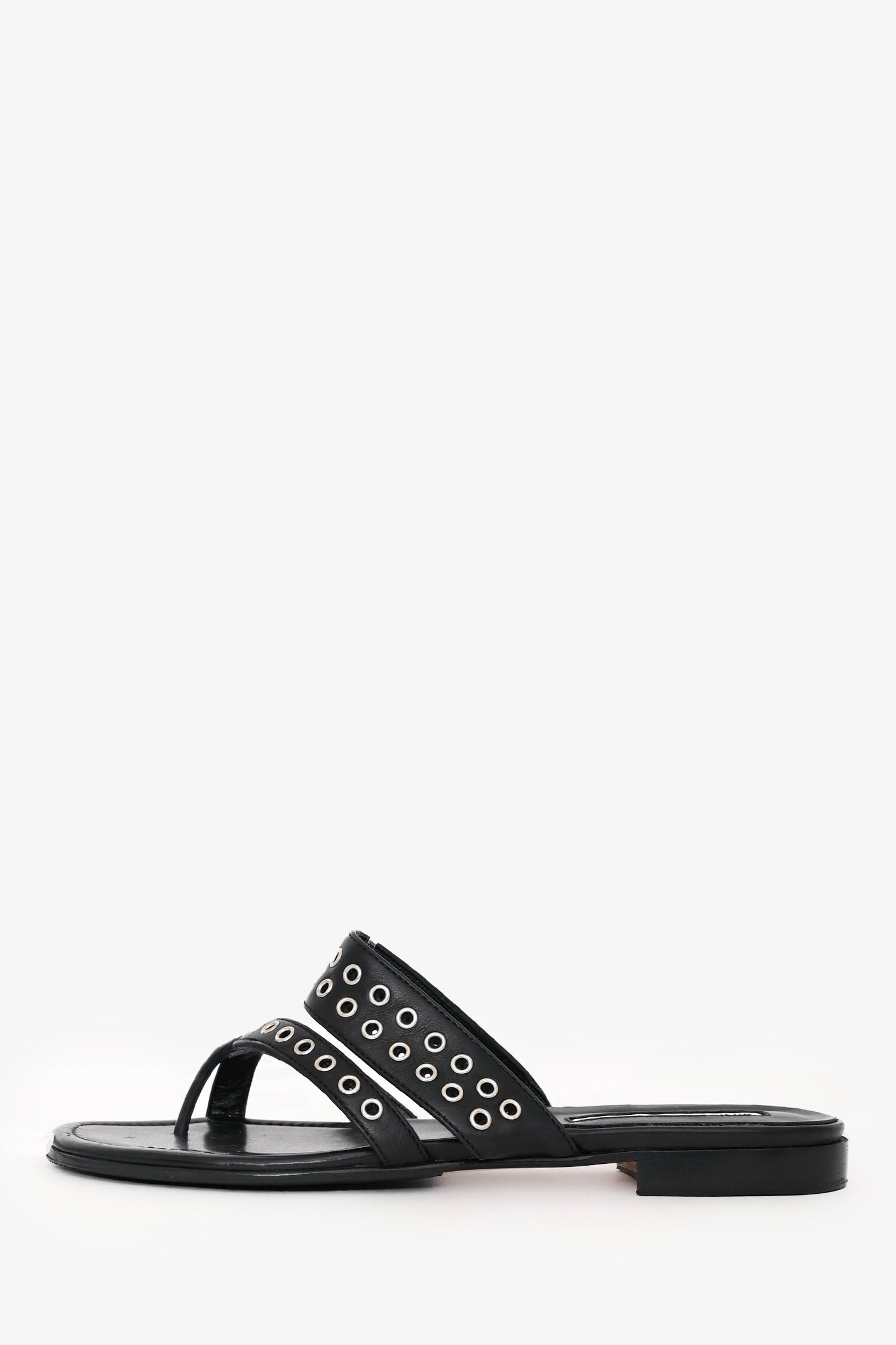 Manolo Blahnik Black Leather Gromet Flats Size 36.5