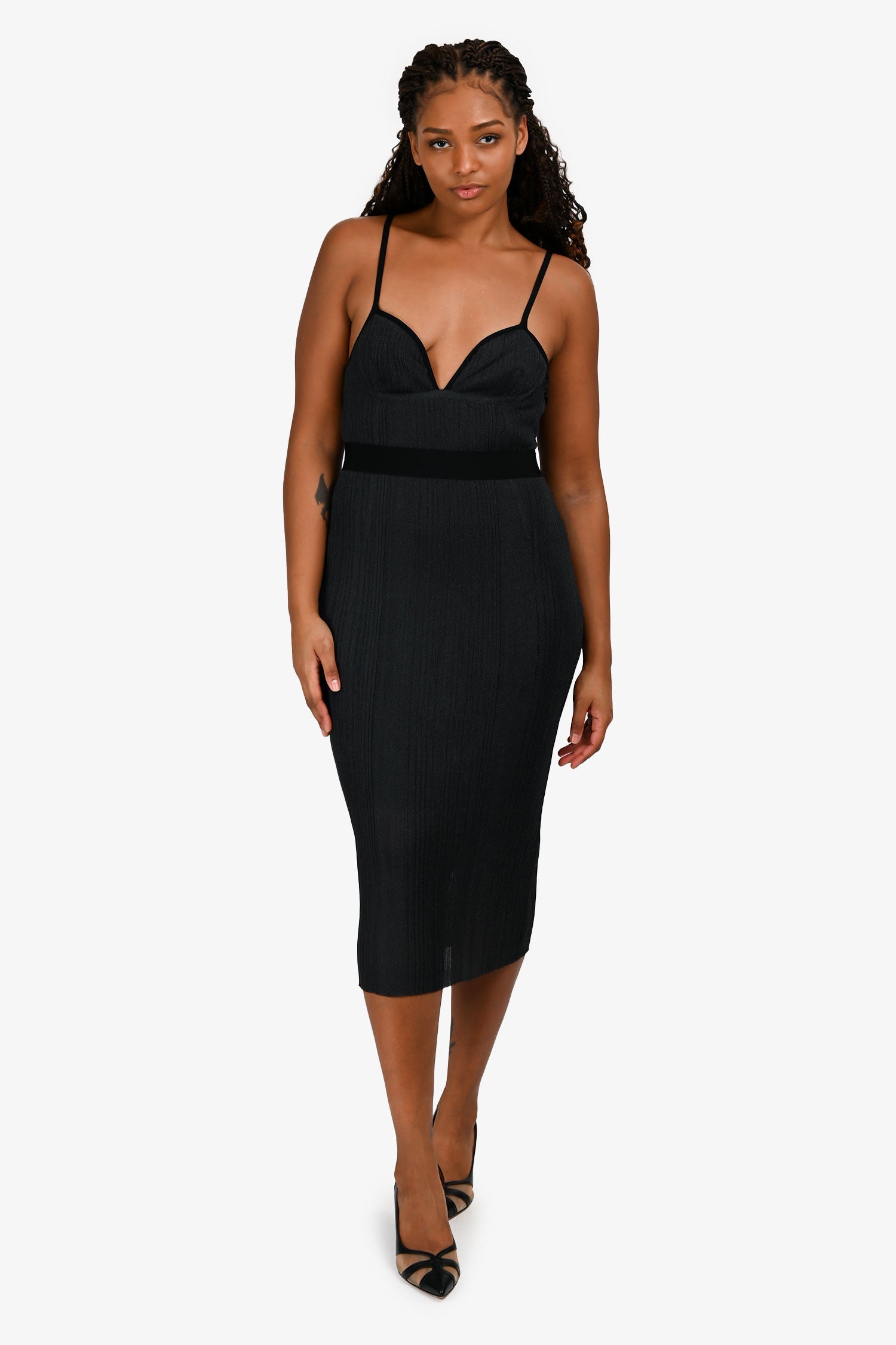 Hervè Lèger Grey/Black Metallic Fitted Midi Dress Size M