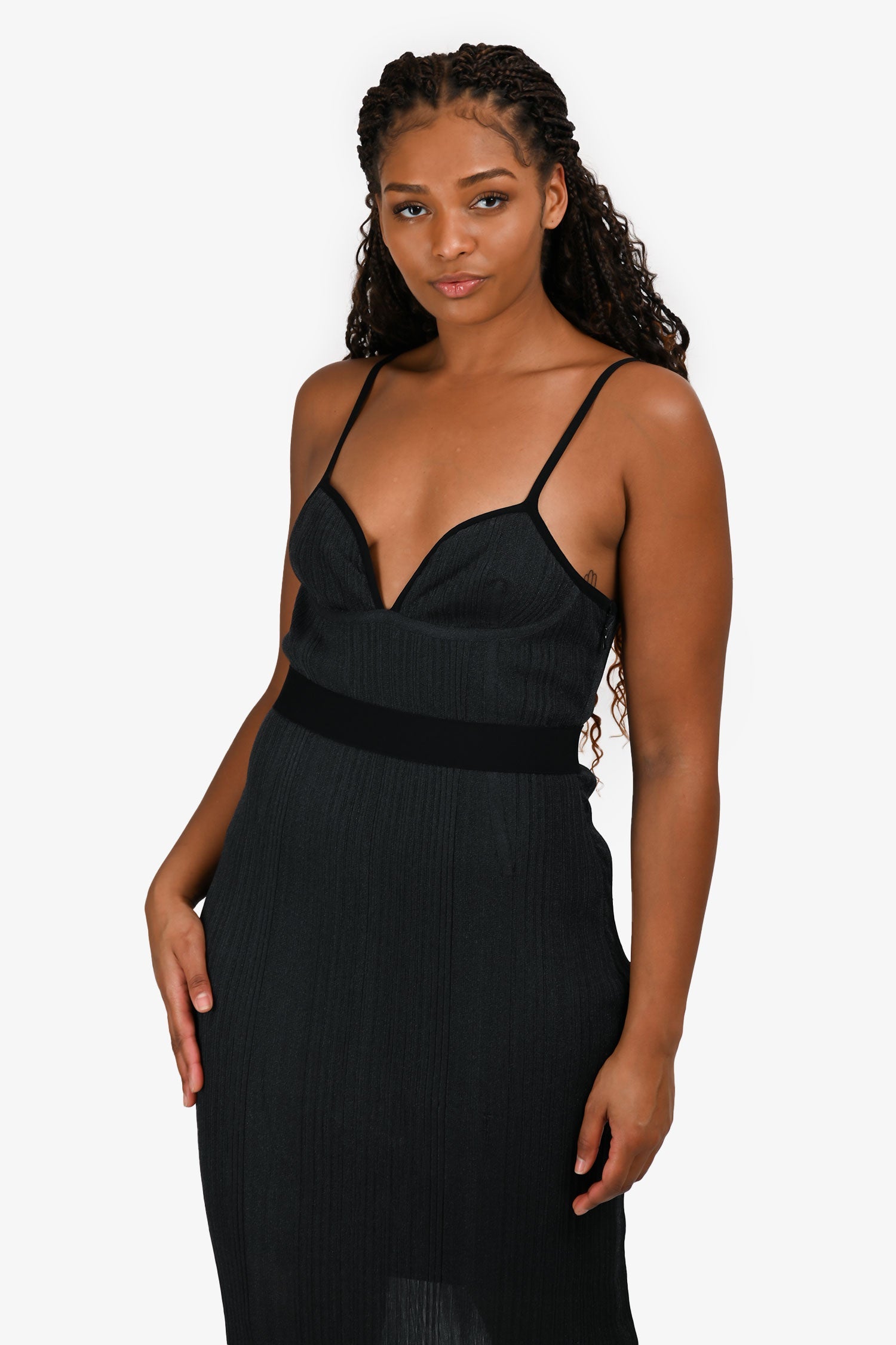 Hervè Lèger Grey/Black Metallic Fitted Midi Dress Size M
