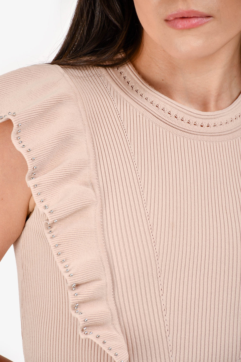 Sandro Pink Ribbed Stud Detailed Dress Size 36
