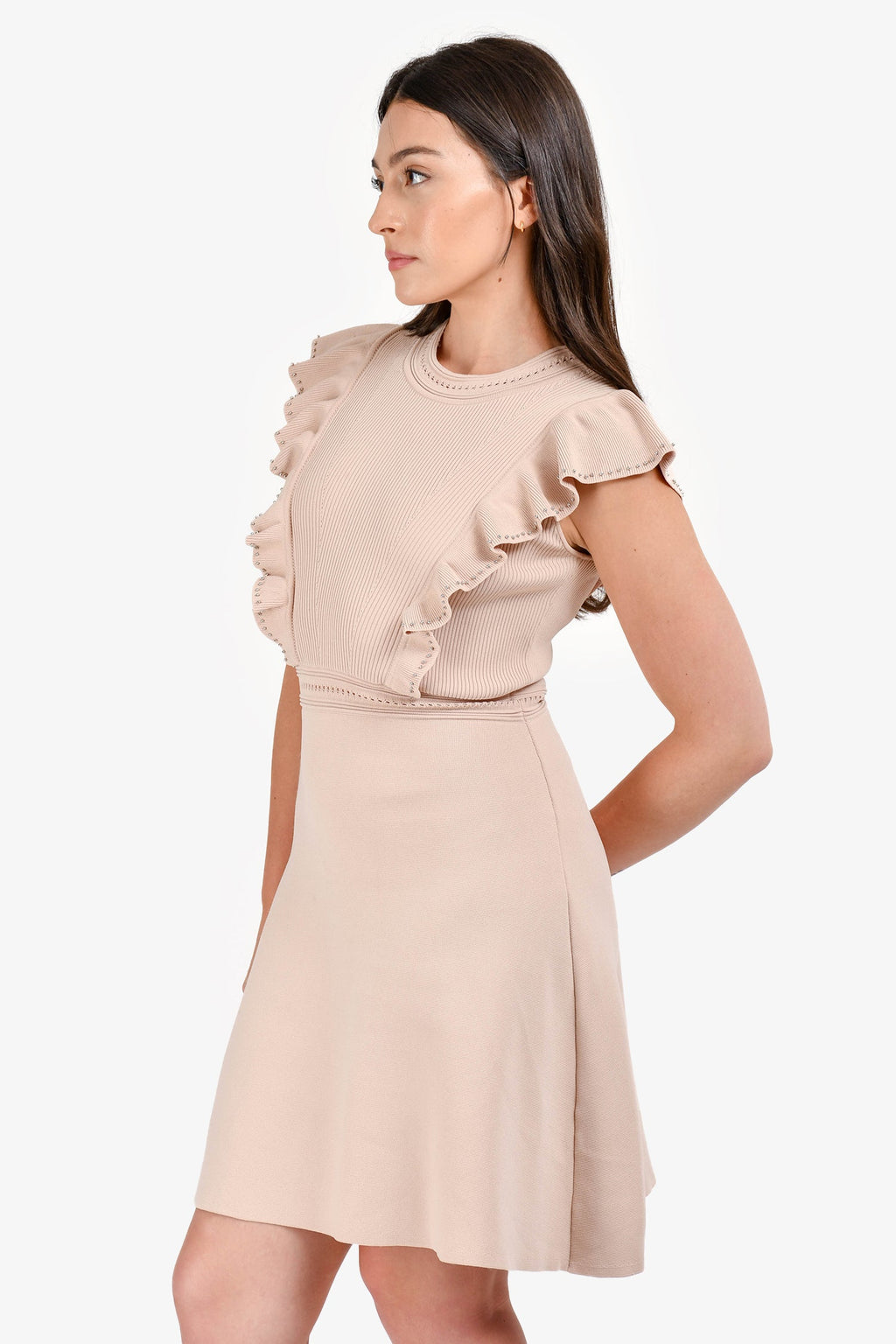 Sandro Pink Ribbed Stud Detailed Dress Size 36