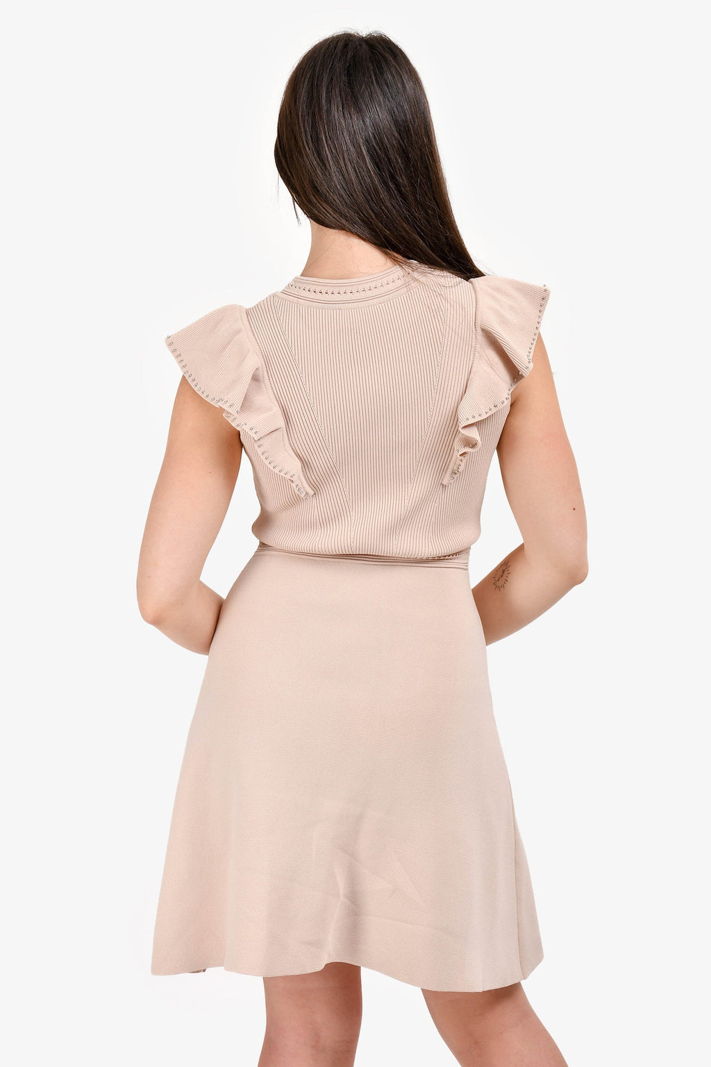 Sandro Pink Ribbed Stud Detailed Dress Size 36
