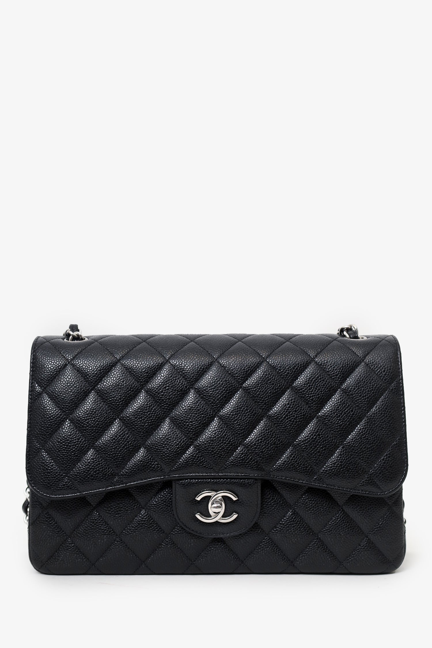 Pre-Loved Chanel™ 2021+ Black Caviar Leather Jumbo Double Flap