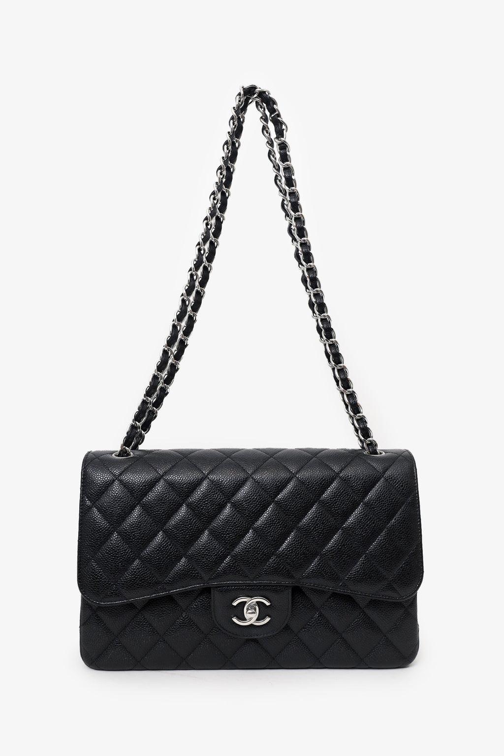 Pre-Loved Chanel™ 2021+ Black Caviar Leather Jumbo Double Flap