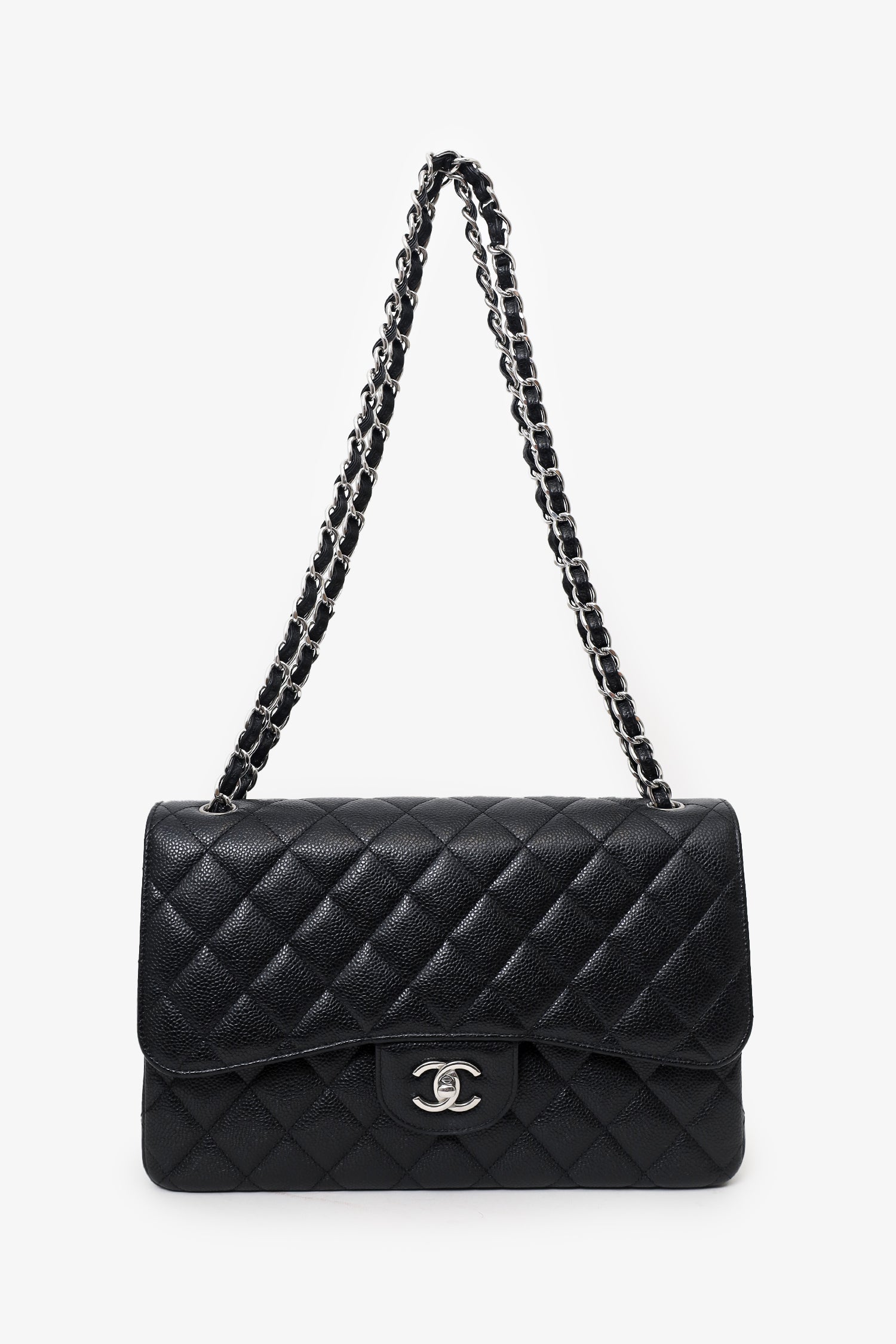 Pre-Loved Chanel™ 2021+ Black Caviar Leather Jumbo Double Flap
