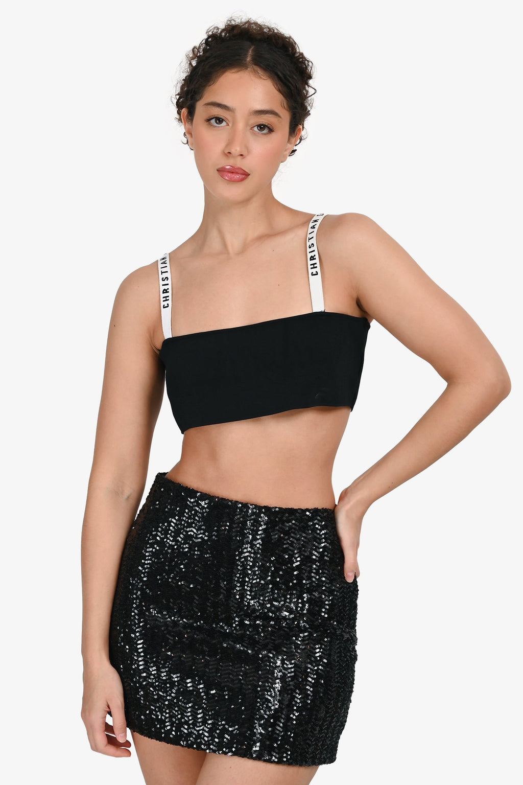 Christian Dior Black/White Knit Logo Bralette Size L
