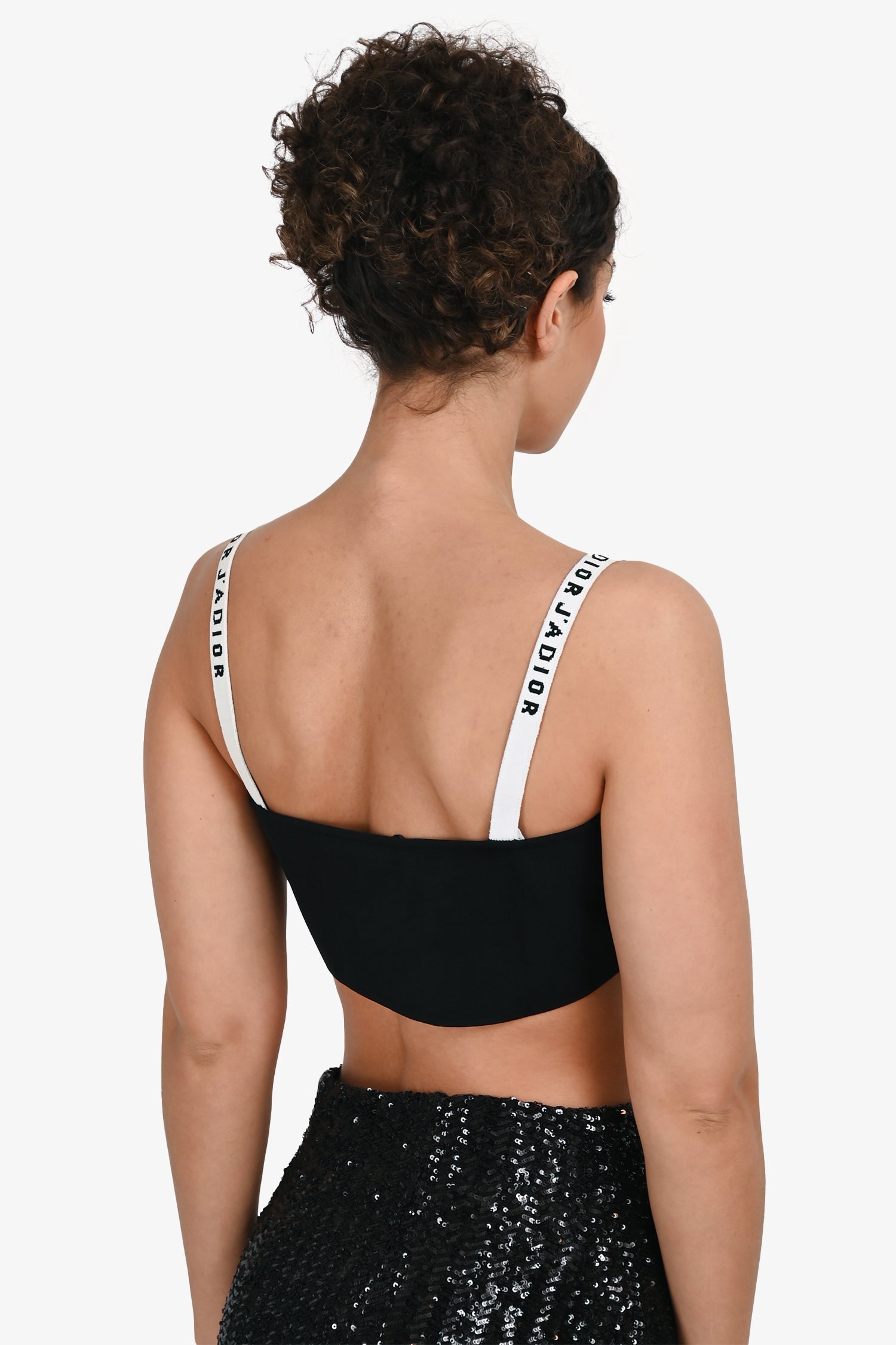 Christian Dior Black/White Knit Logo Bralette Size L