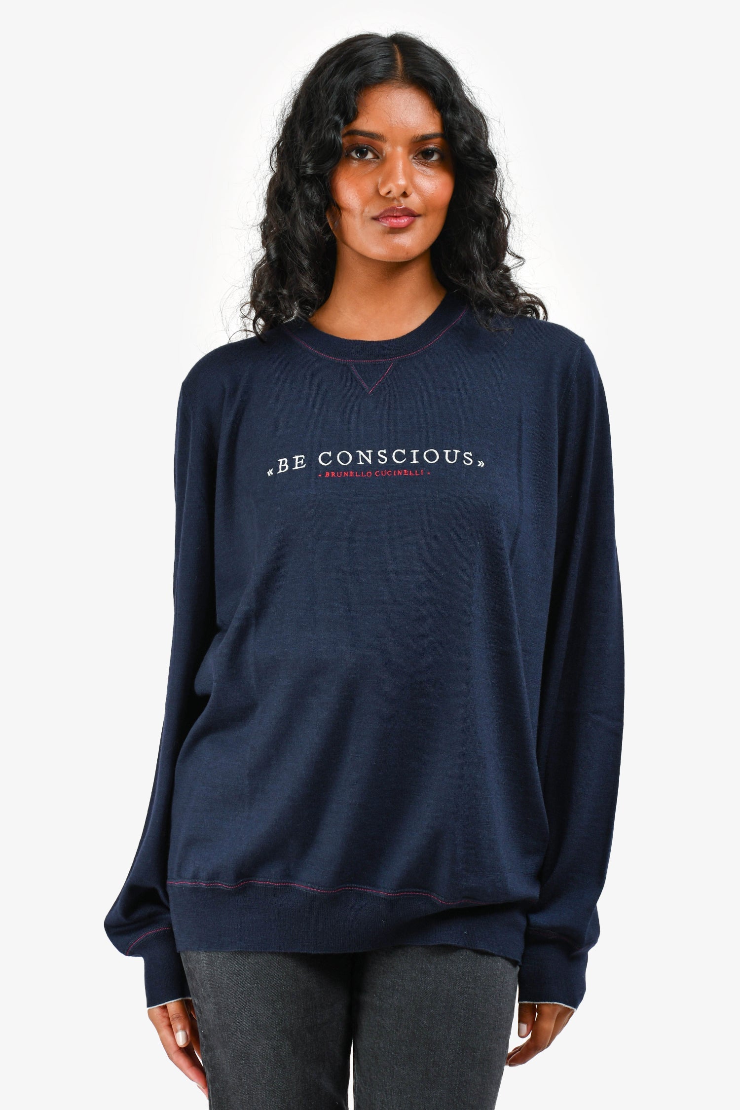 Brunello Cucinelli Blue Cashmere 'Be Conscious' Crew Neck Sweater Size 52 Mens
