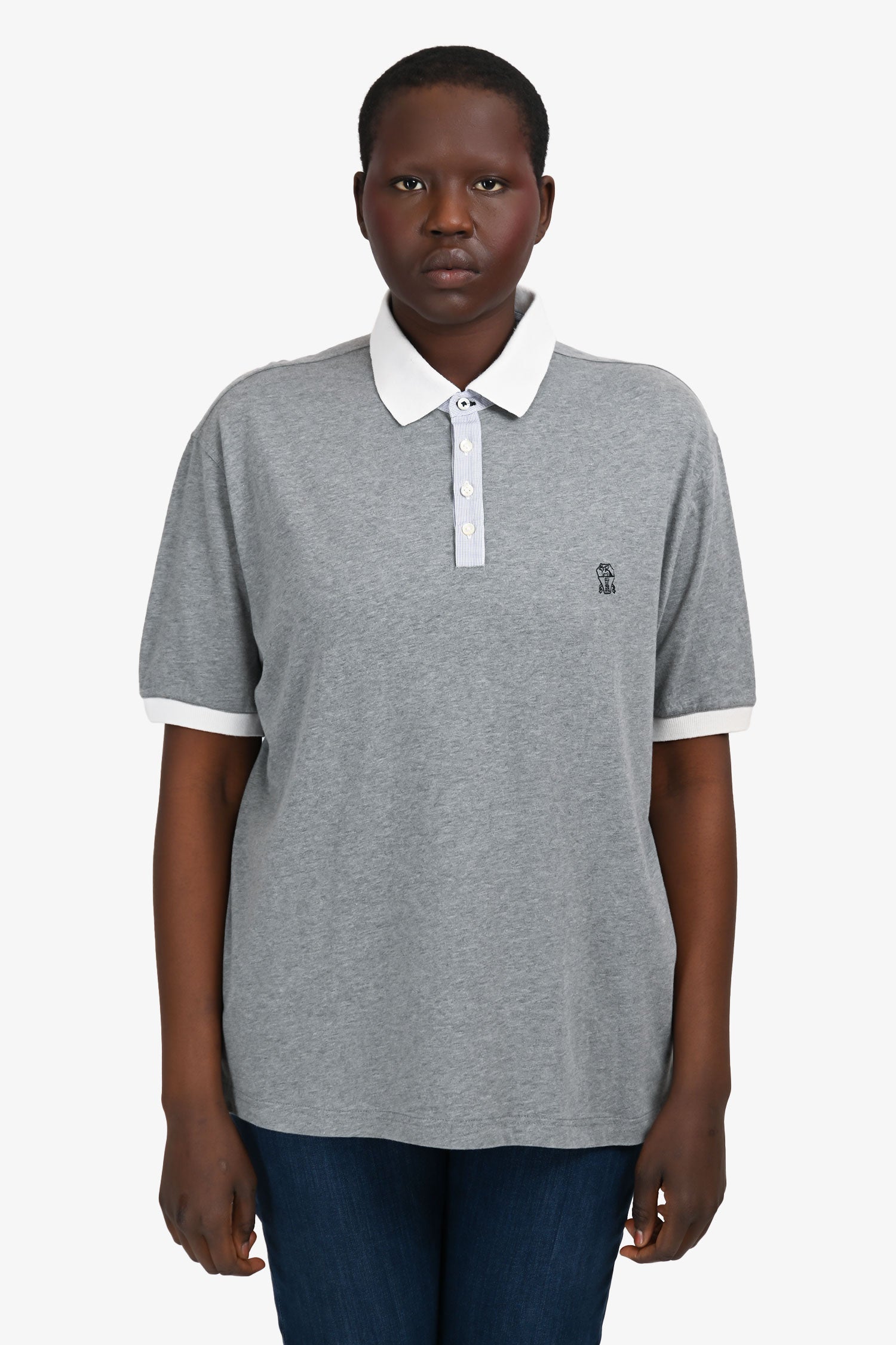 Brunello Cucinelli Grey/White Polo Shirt Size 56 Mens
