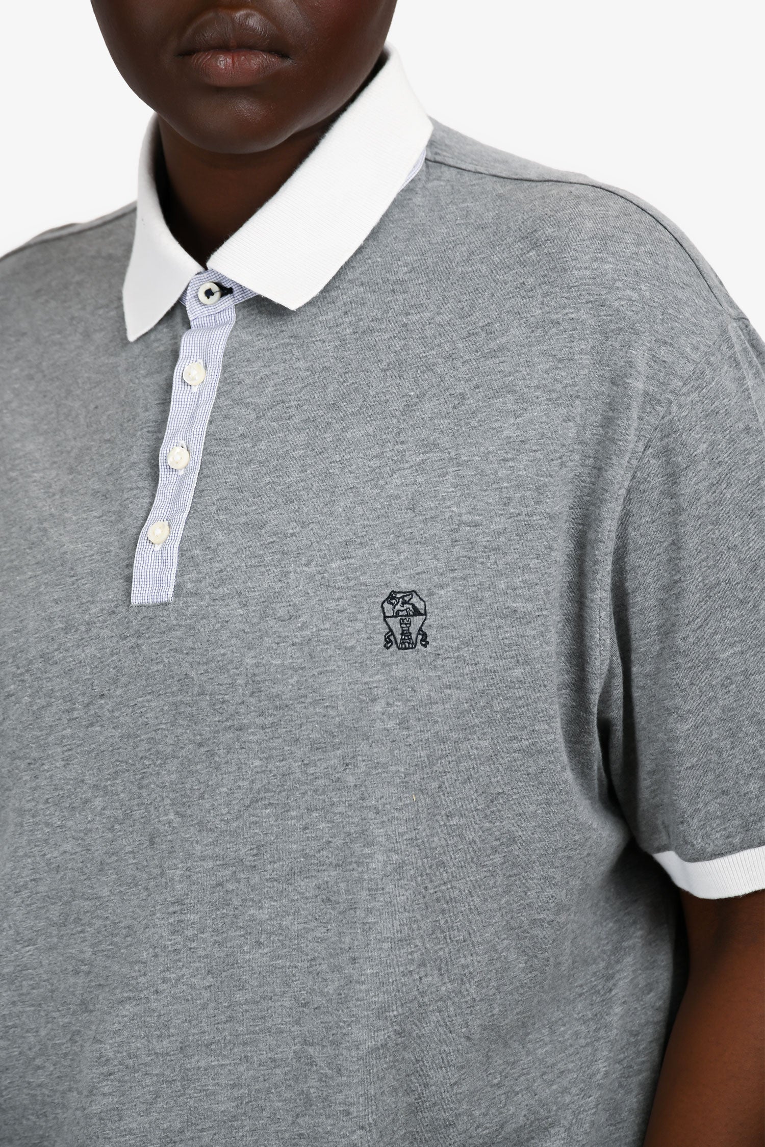 Brunello Cucinelli Grey/White Polo Shirt Size 56 Mens