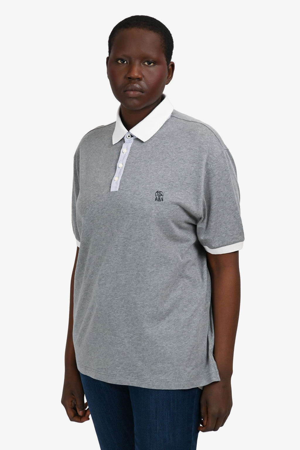 Brunello Cucinelli Grey/White Polo Shirt Size 56 Mens