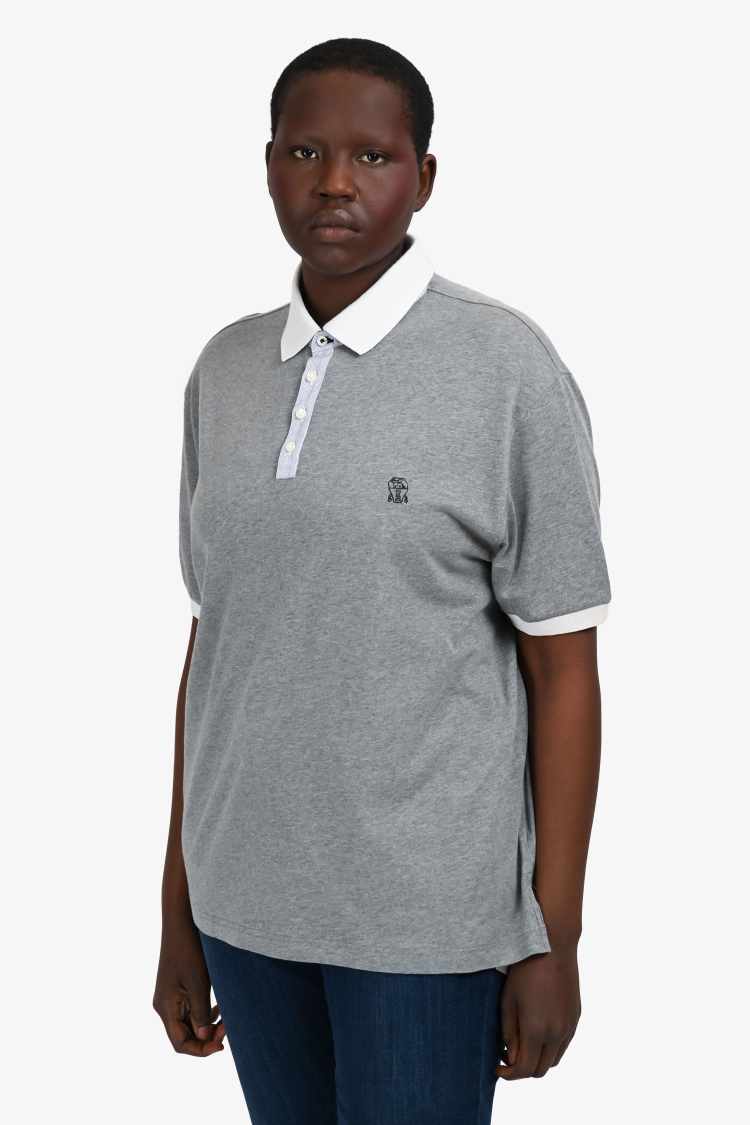 Brunello Cucinelli Grey/White Polo Shirt Size 56 Mens