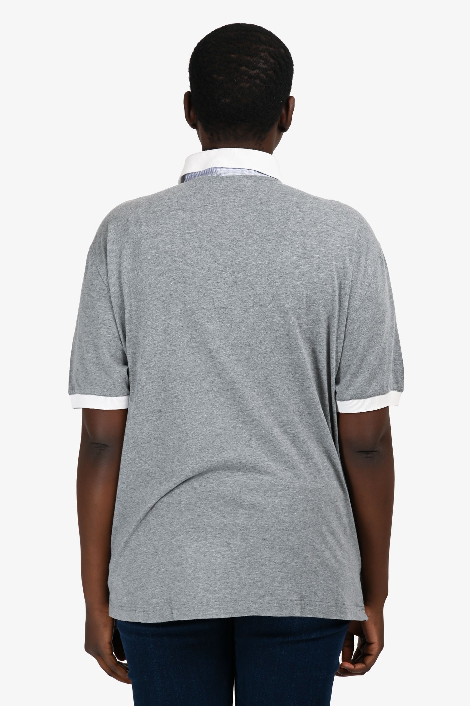 Brunello Cucinelli Grey/White Polo Shirt Size 56 Mens