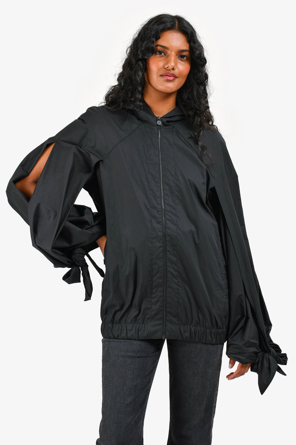 Pre-Loved Chanel™ Black Nylon CC Bow Detail Windbreaker Size 38