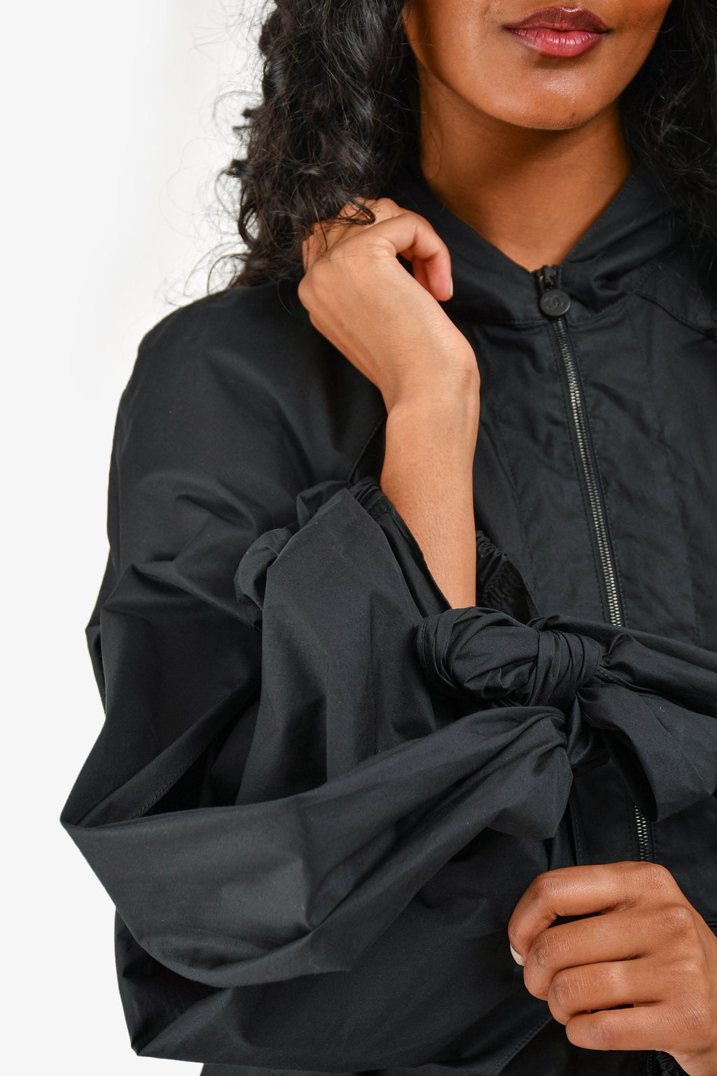 Pre-Loved Chanel™ Black Nylon CC Bow Detail Windbreaker Size 38