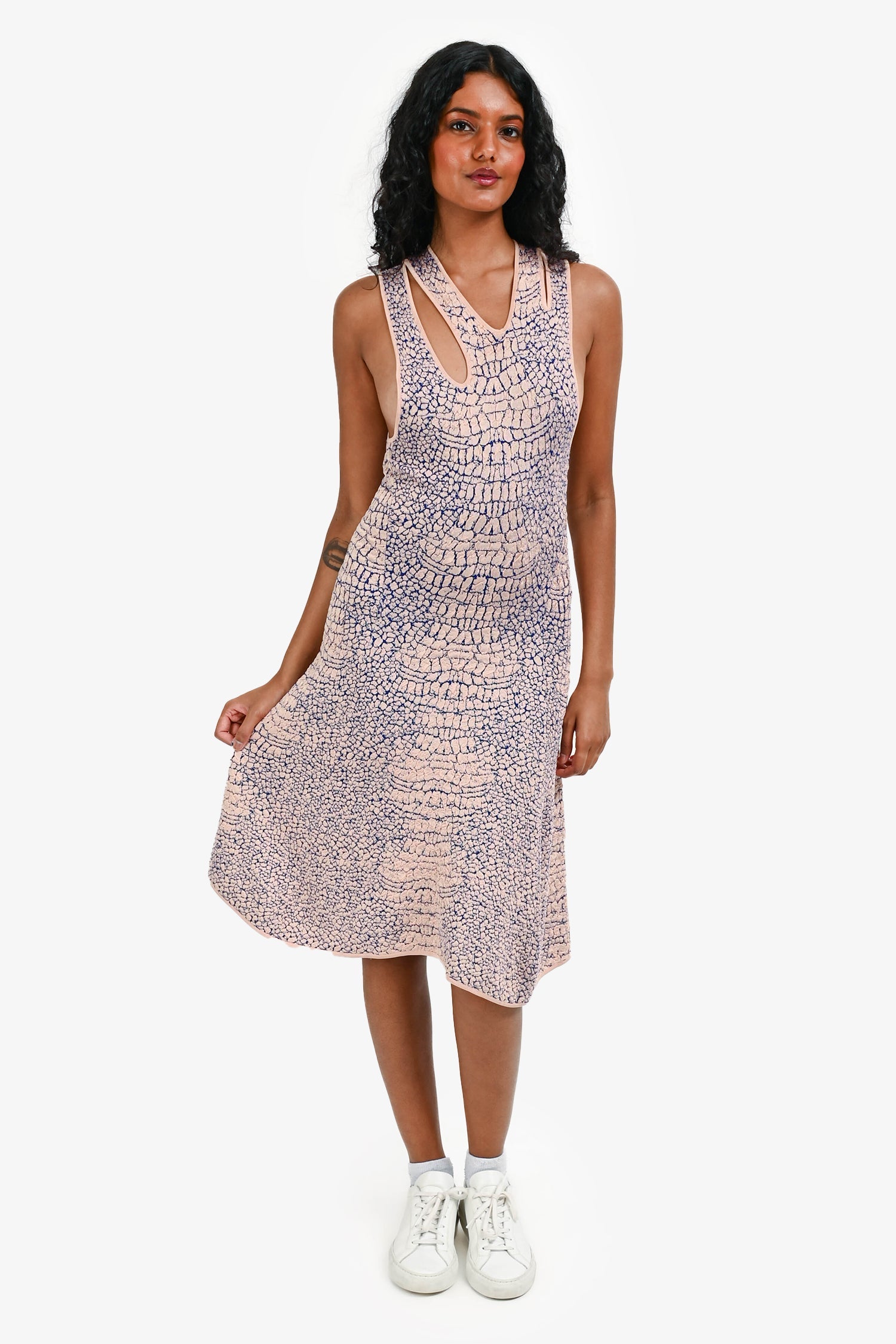MCQ Alexander Mcqueen Pink/Blue Knit Cut Out Sleeveless Midi Dress Size S