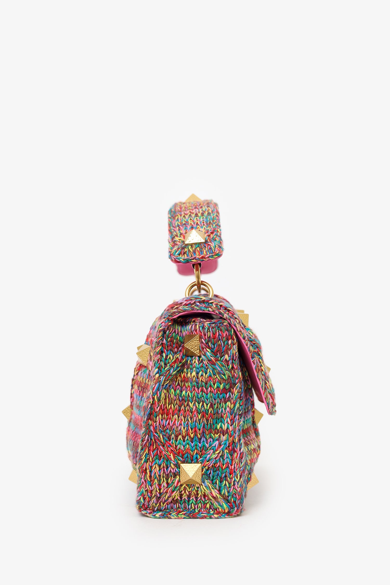 Valentino Multicolour Roman Stud Woven Handle Bag