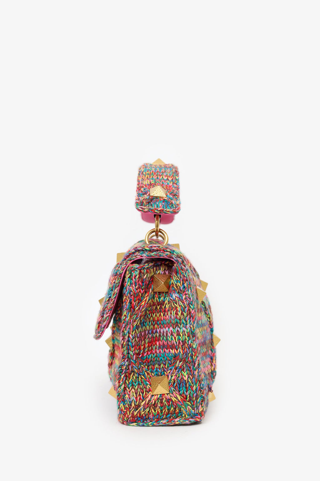 Valentino Multicolour Roman Stud Woven Handle Bag