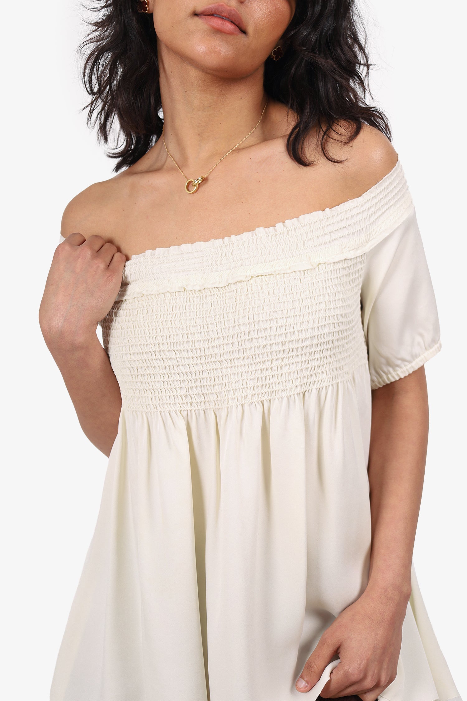 Pre-Loved Chanel™ 05A Cream Silk Ruched Short Sleeve Top Size 40